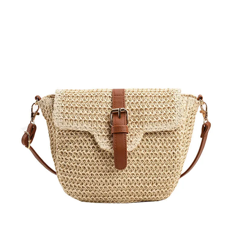 2023 Leather Strape Straw Messenger Bag-Showtown