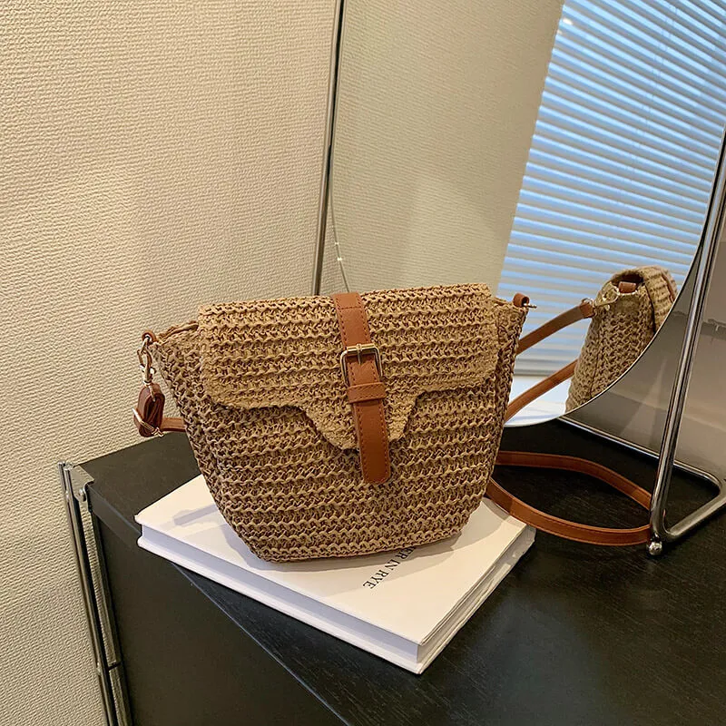 2023 Leather Strape Straw Messenger Bag-Showtown