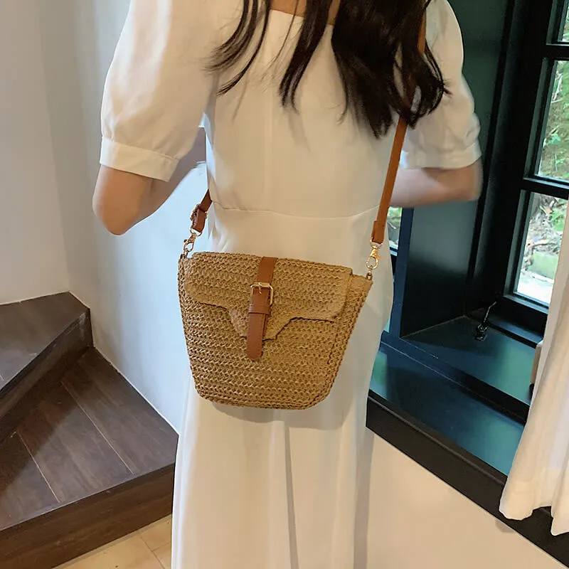 2023 Leather Strape Straw Messenger Bag-Showtown