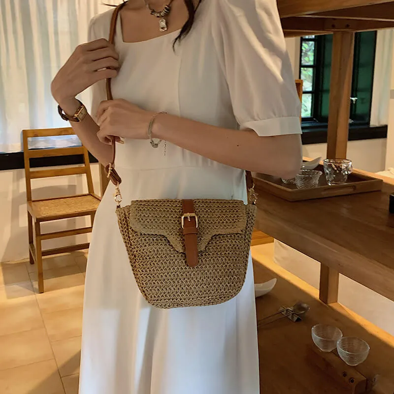 2023 Leather Strape Straw Messenger Bag-Showtown