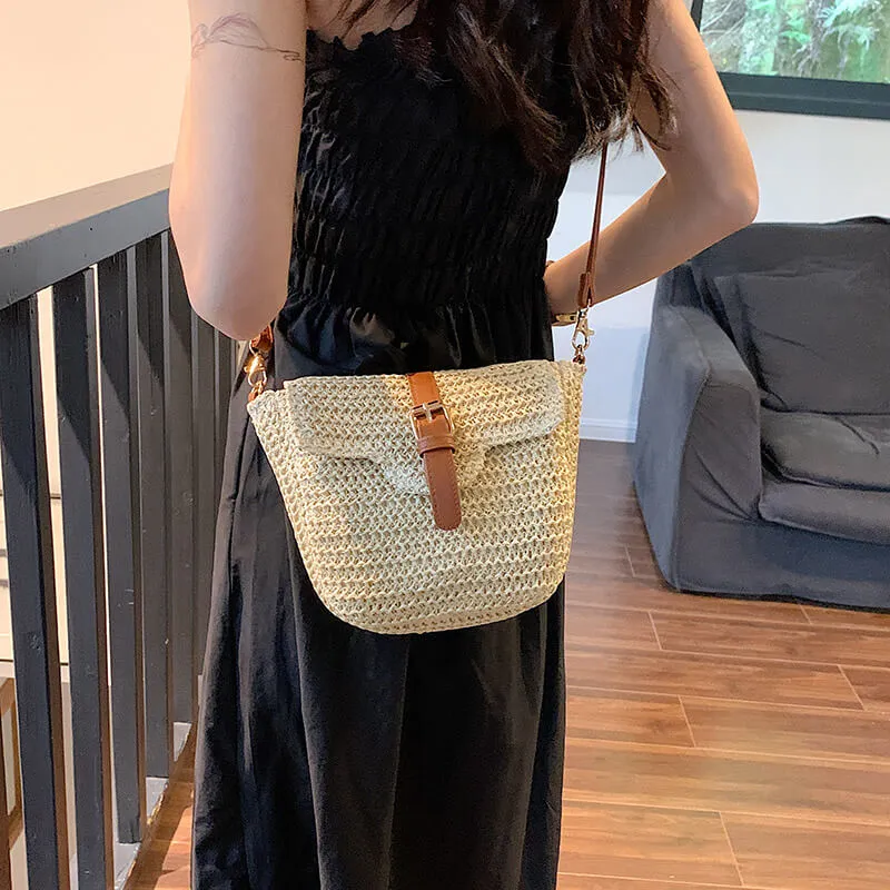 2023 Leather Strape Straw Messenger Bag-Showtown