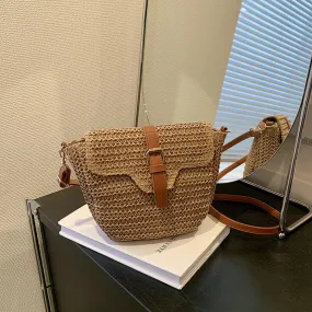 2023 Leather Strape Straw Messenger Bag-Showtown