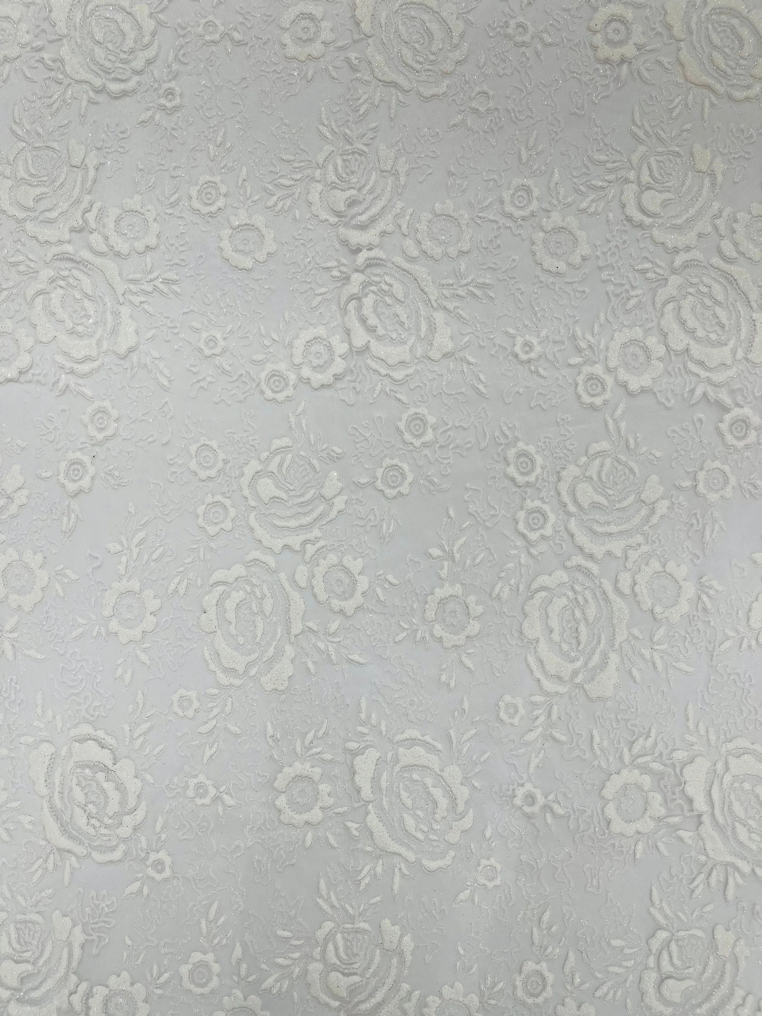 3D Full Roses Chunky Glitter Design On A Mesh Lace Fabric/Prom.