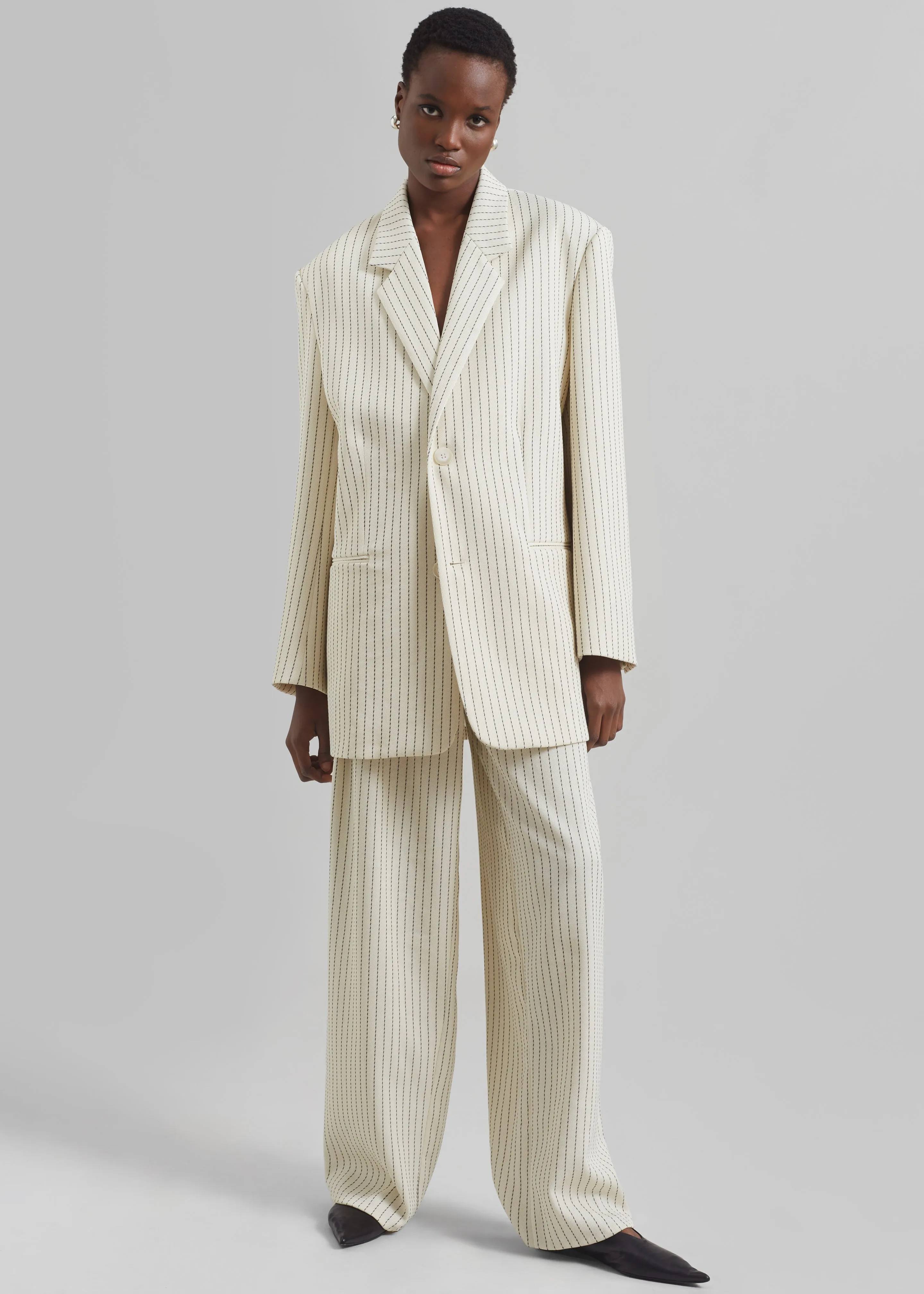 Aiden Twill Blazer - Light Beige/Black Pinstripe