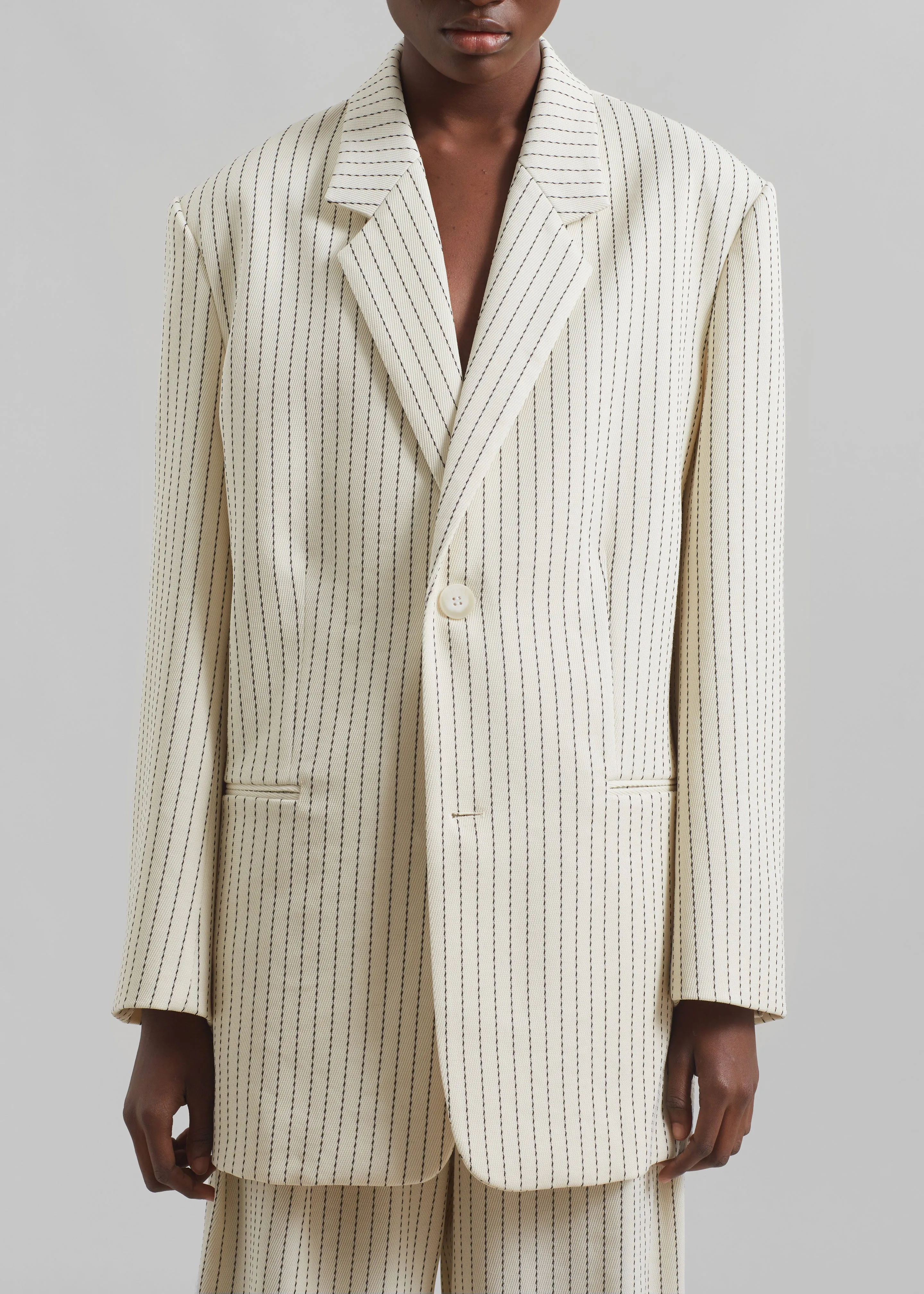 Aiden Twill Blazer - Light Beige/Black Pinstripe