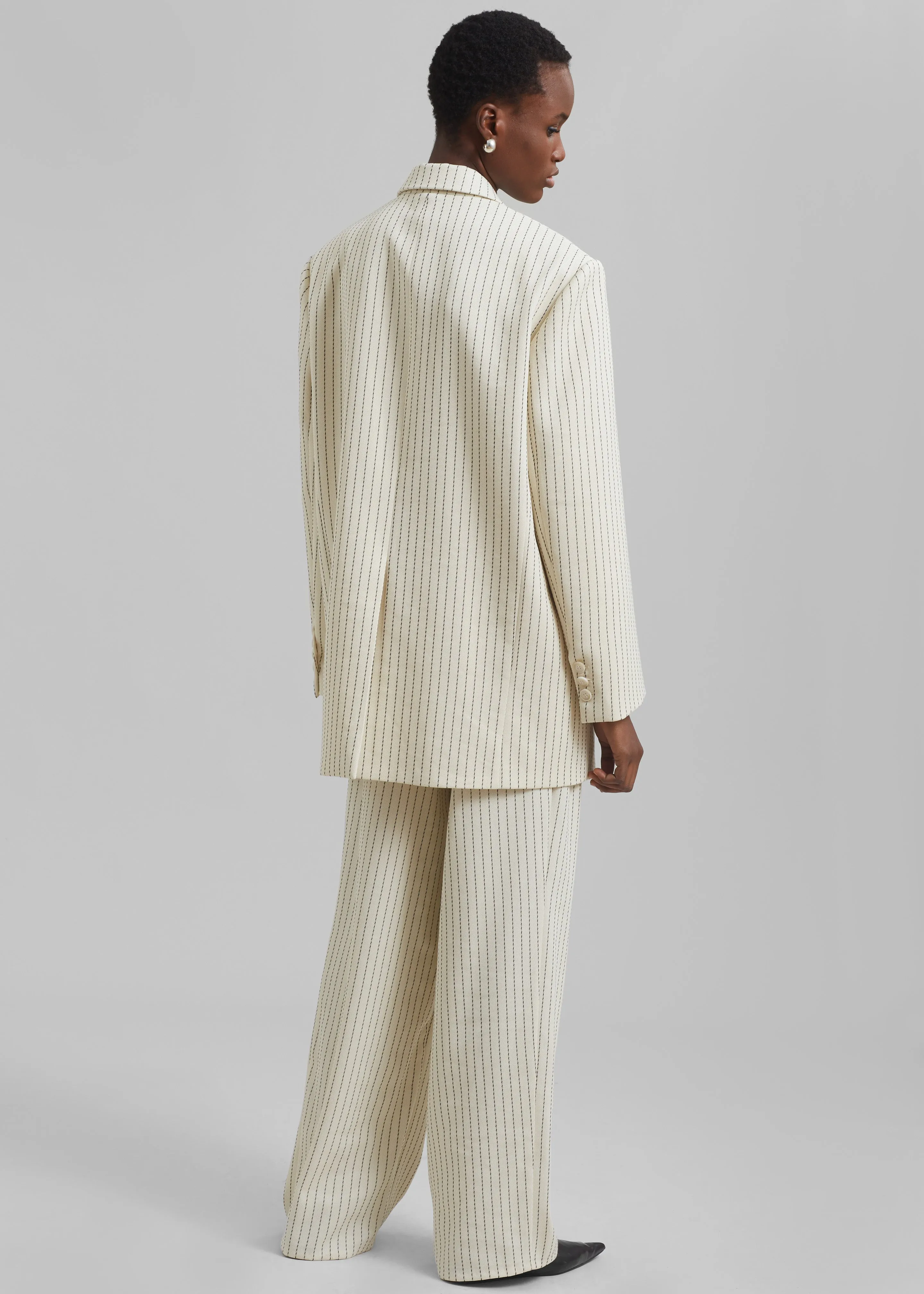 Aiden Twill Blazer - Light Beige/Black Pinstripe