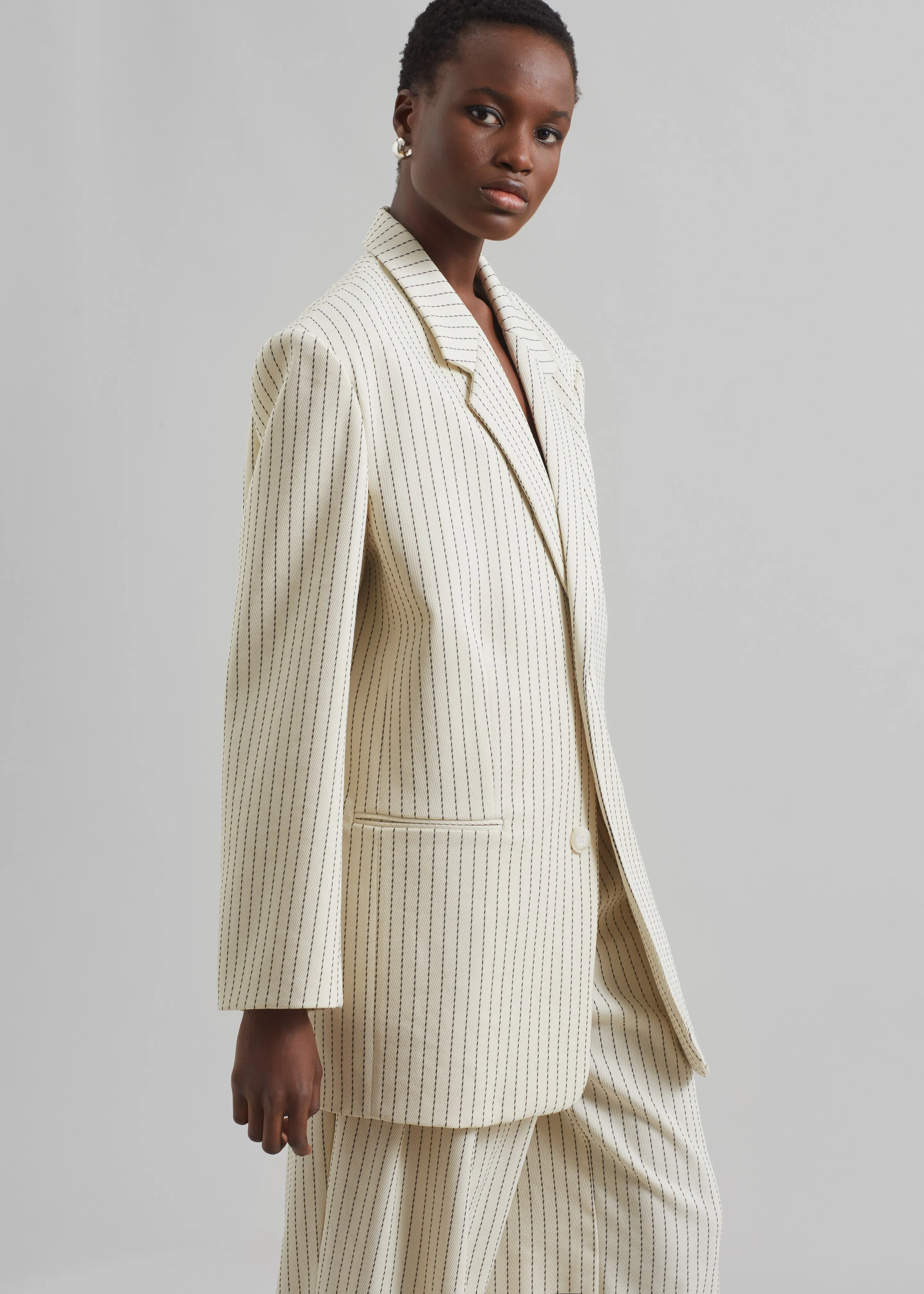 Aiden Twill Blazer - Light Beige/Black Pinstripe