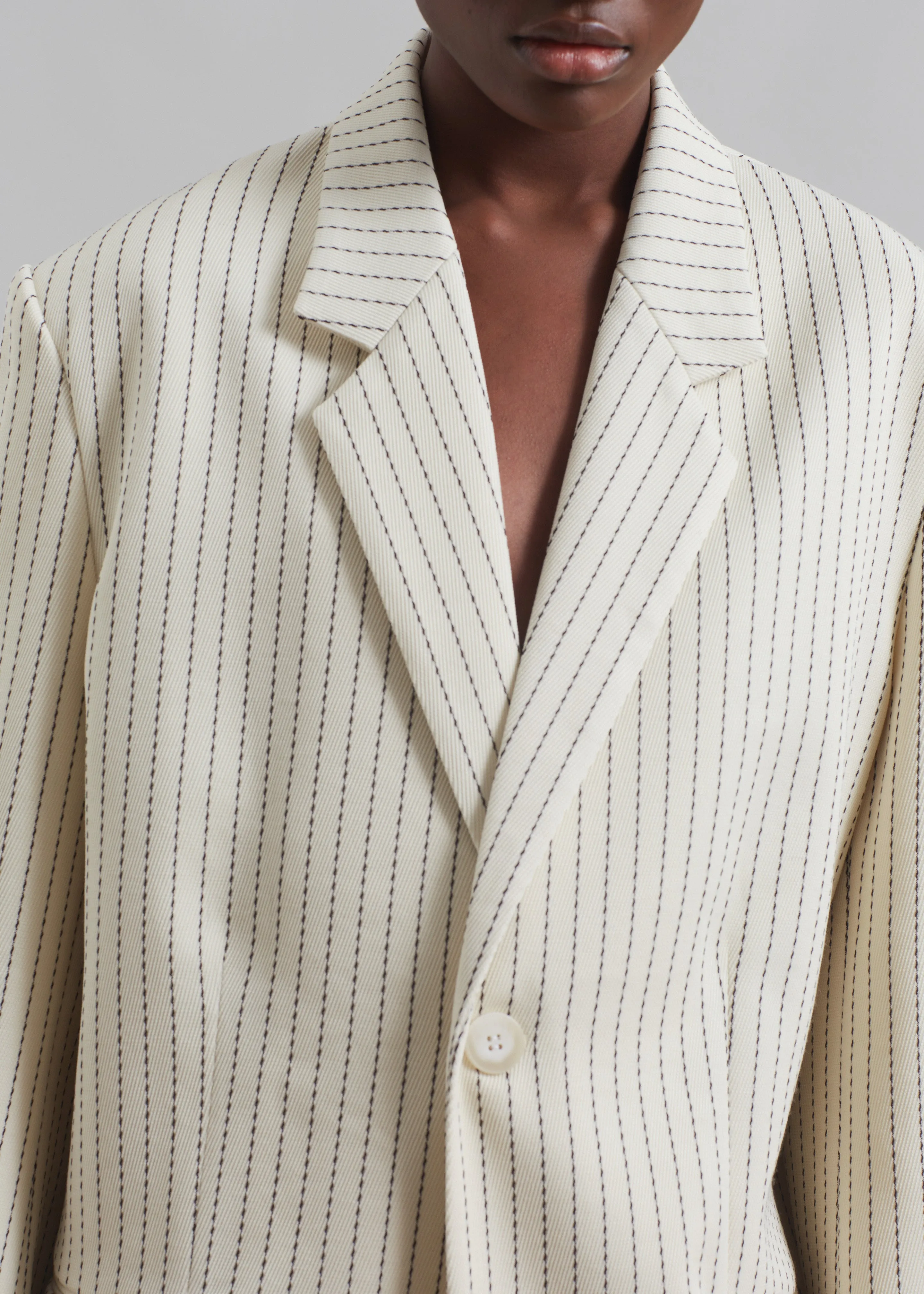 Aiden Twill Blazer - Light Beige/Black Pinstripe