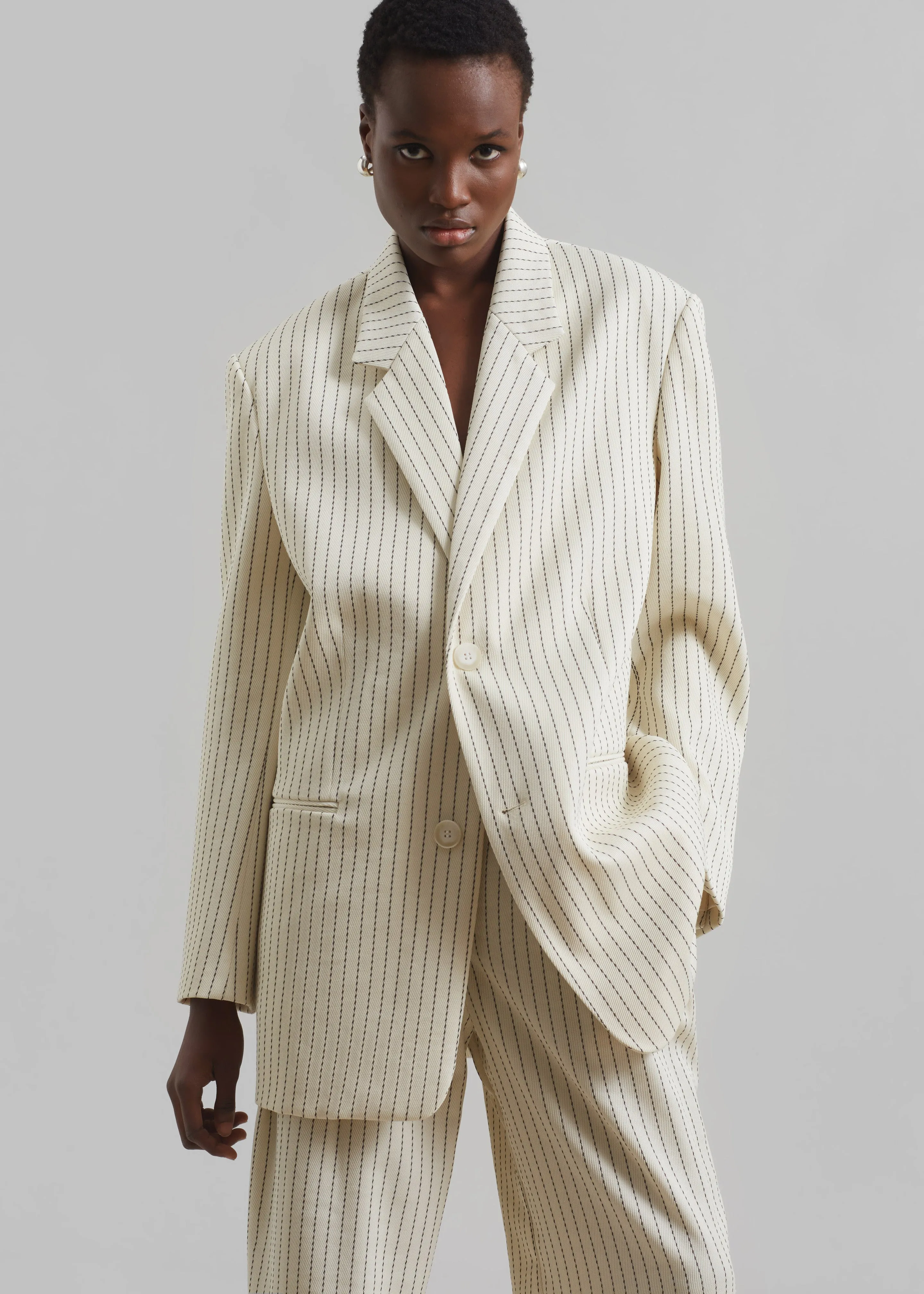 Aiden Twill Blazer - Light Beige/Black Pinstripe