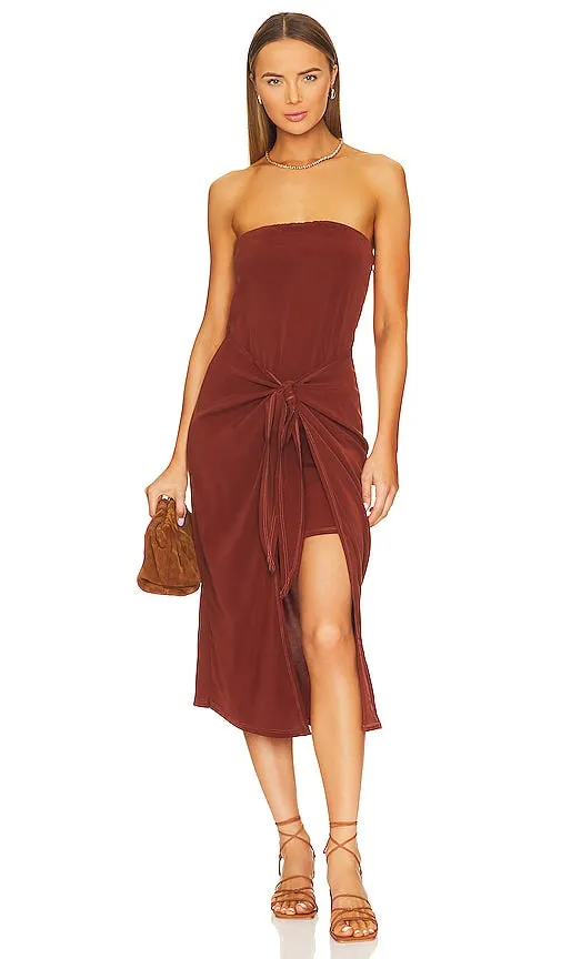Anemos the Strapless D K Tie Front Midi Dress in Rust