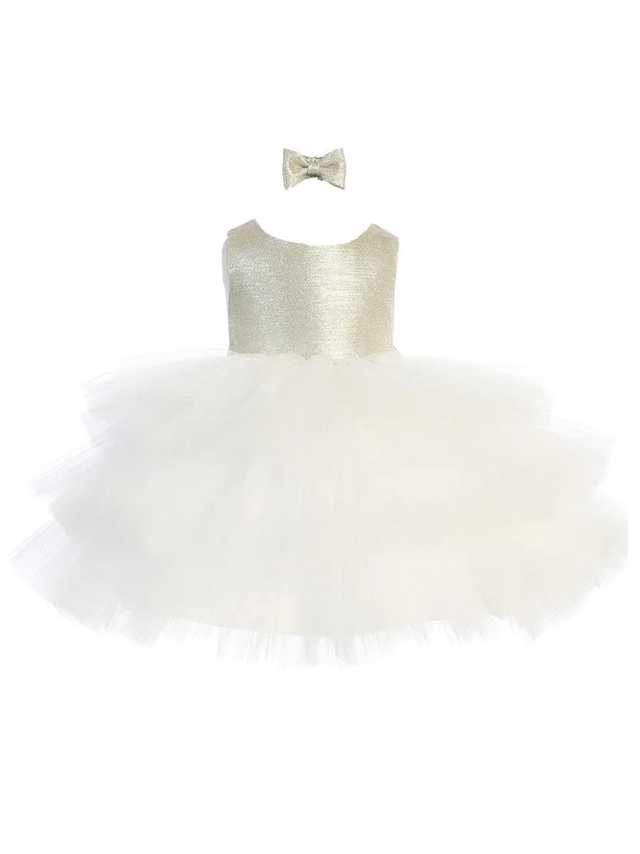Baby Girls Multi Color Metallic Glitter Layered Tulle Flower Girl Dress 6M-24M