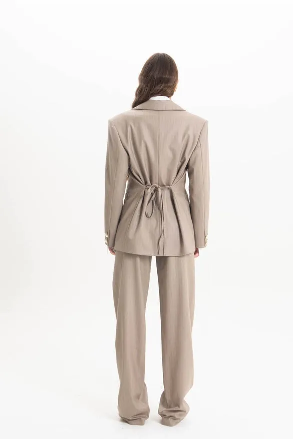 Beige Pinstripe Blazer