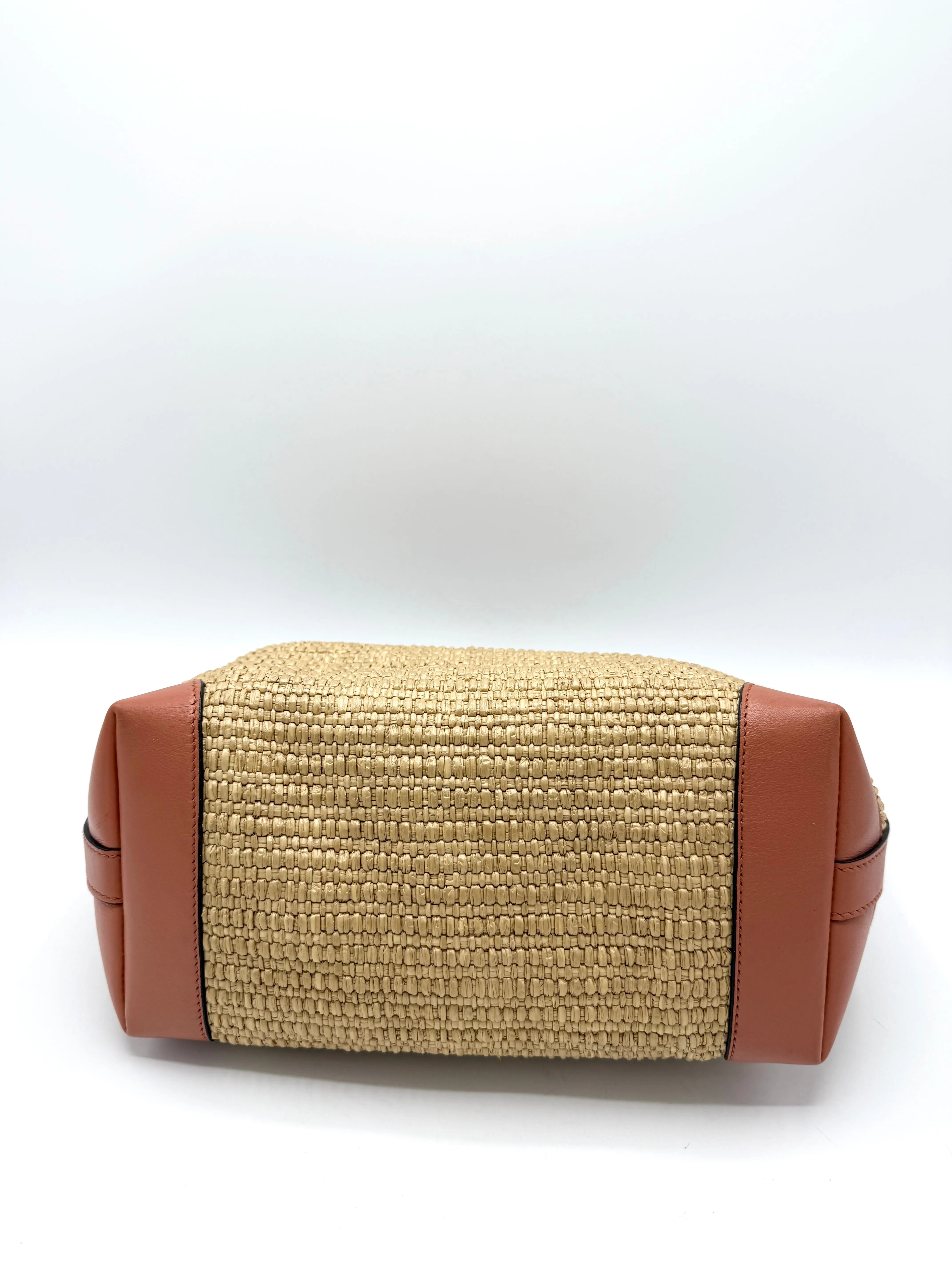 Beige Quilted Raffia Pink Leather Tote Bag
