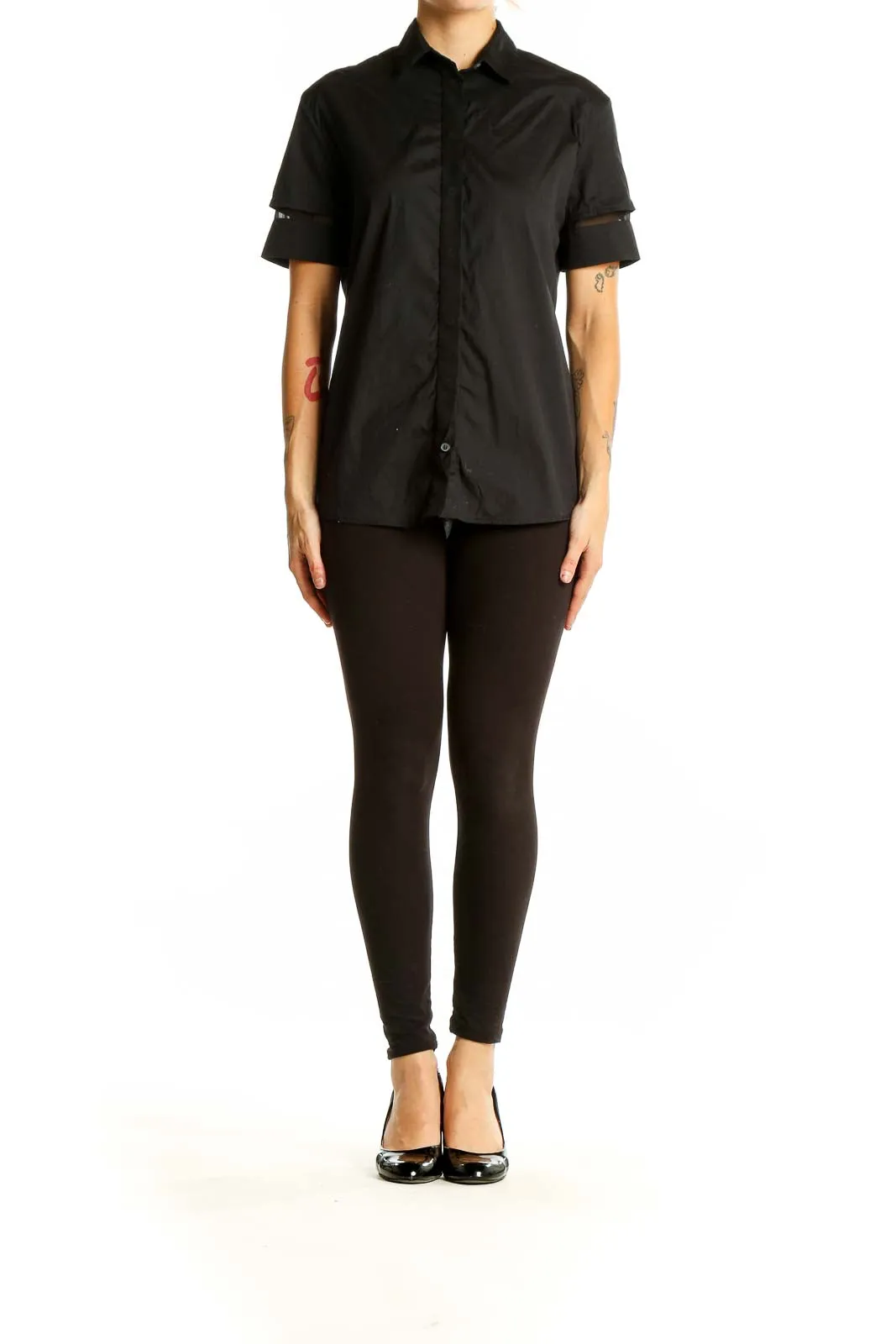 Black Short-Sleeve Button-Up Shirt