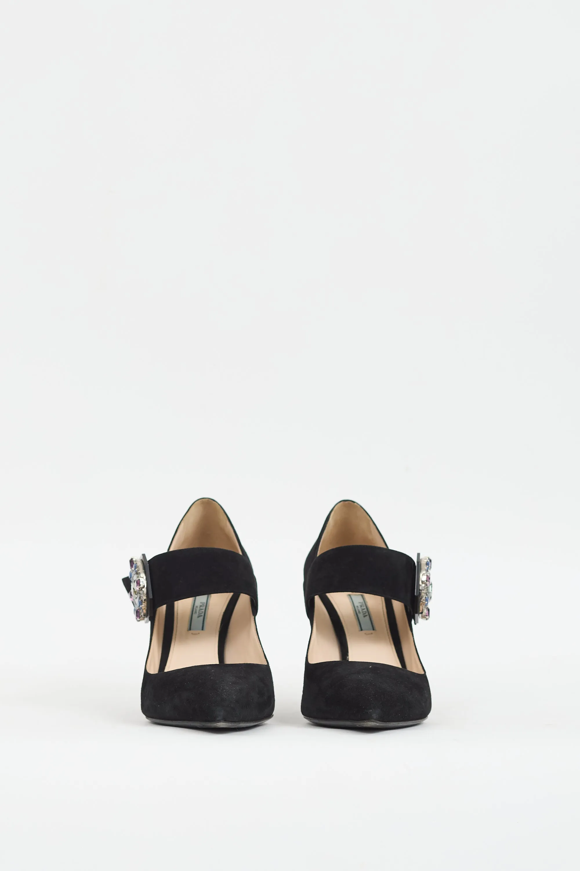 Black Suede Embellished Strap Pump