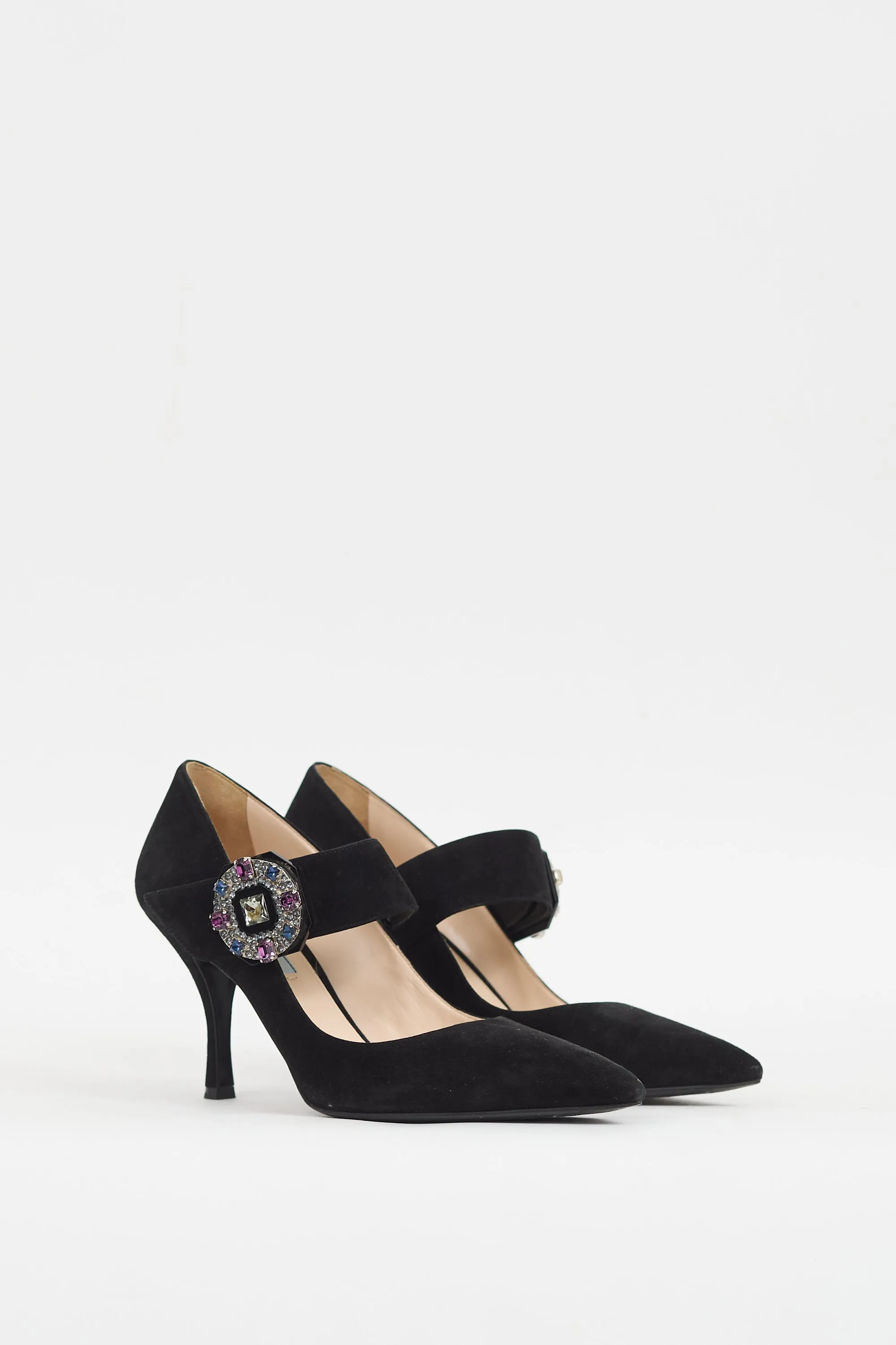 Black Suede Embellished Strap Pump