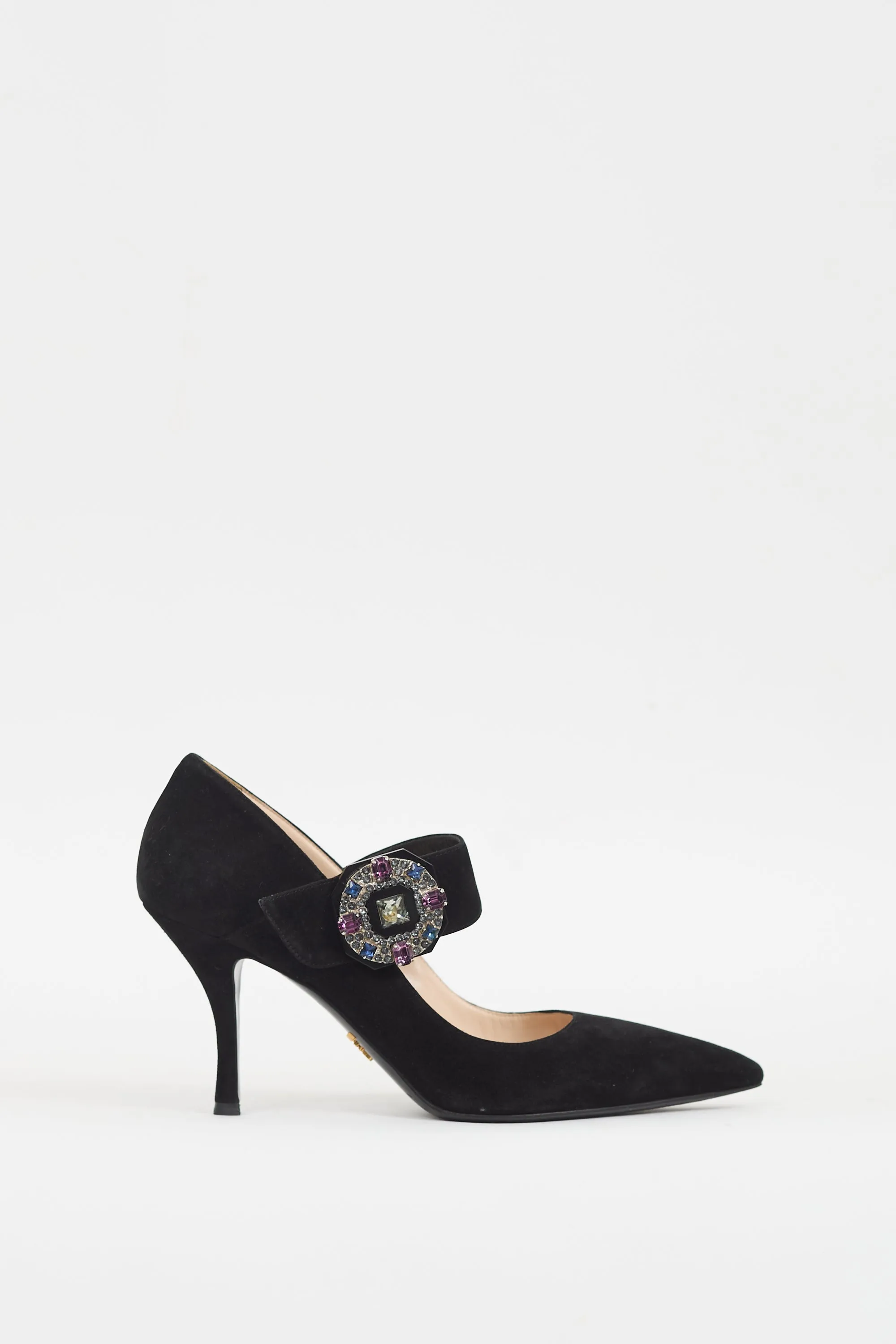 Black Suede Embellished Strap Pump