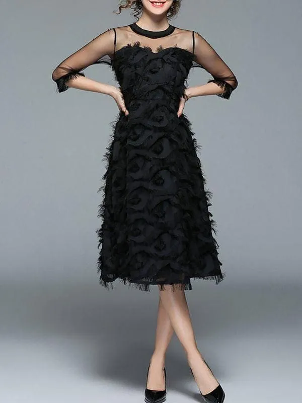 Bridelily Black Midi Dress Party Dress 3/4 Sleeve Vintage Midi Dresses