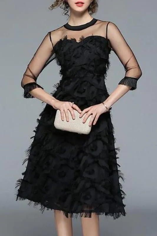 Bridelily Black Midi Dress Party Dress 3/4 Sleeve Vintage Midi Dresses