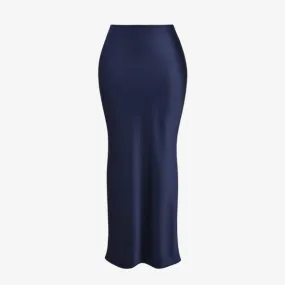 Charlene Bias Satin Maxi Skirt House Of Cb, Navy Blue