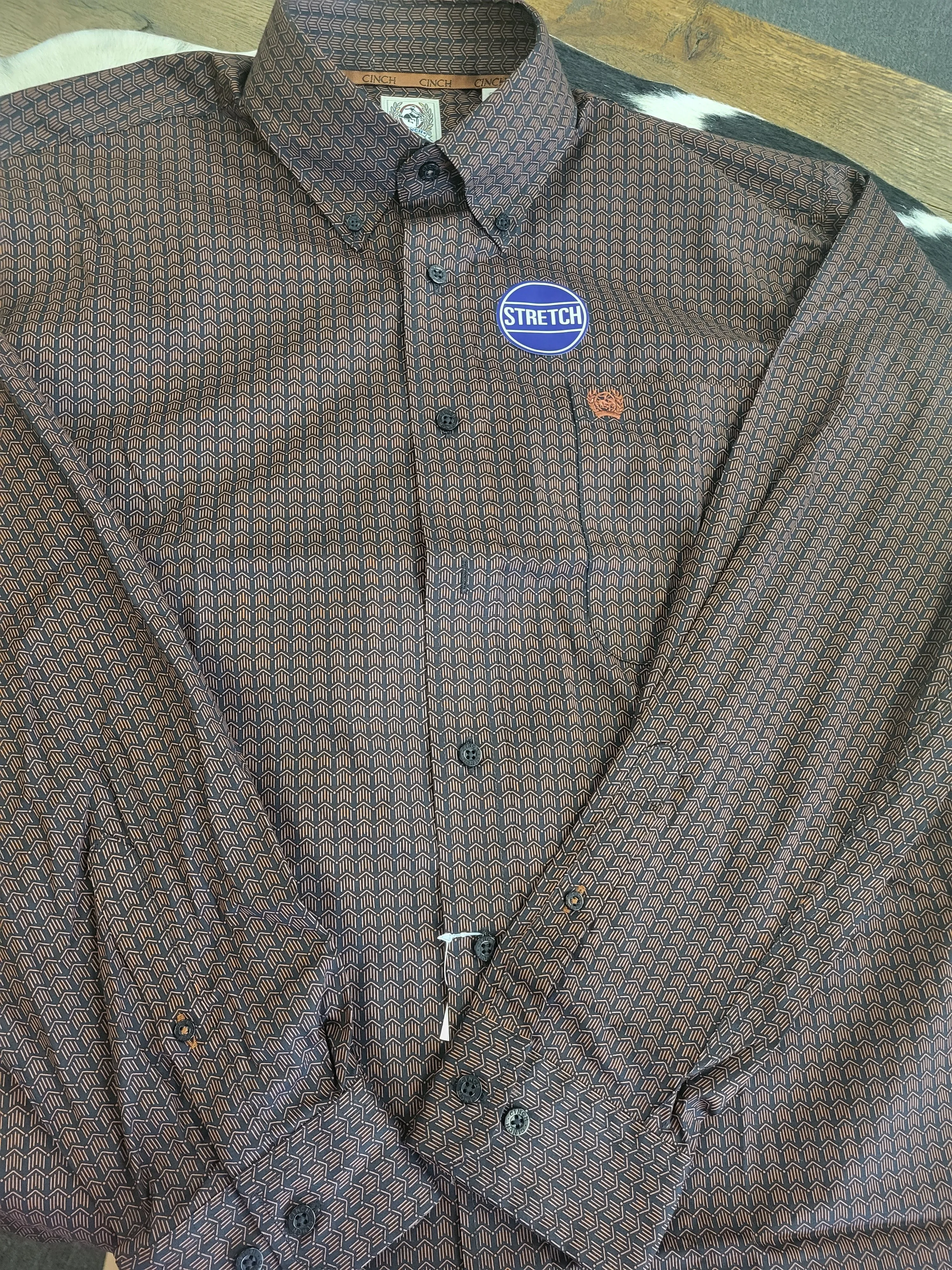 CINCH MENS LS PRINT BUTTON UP SHIRT (BLACK/GOLD)