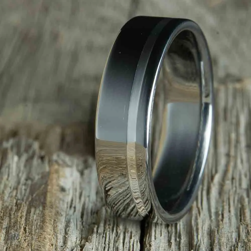Classic titanium wedding band polished silver pinstripe