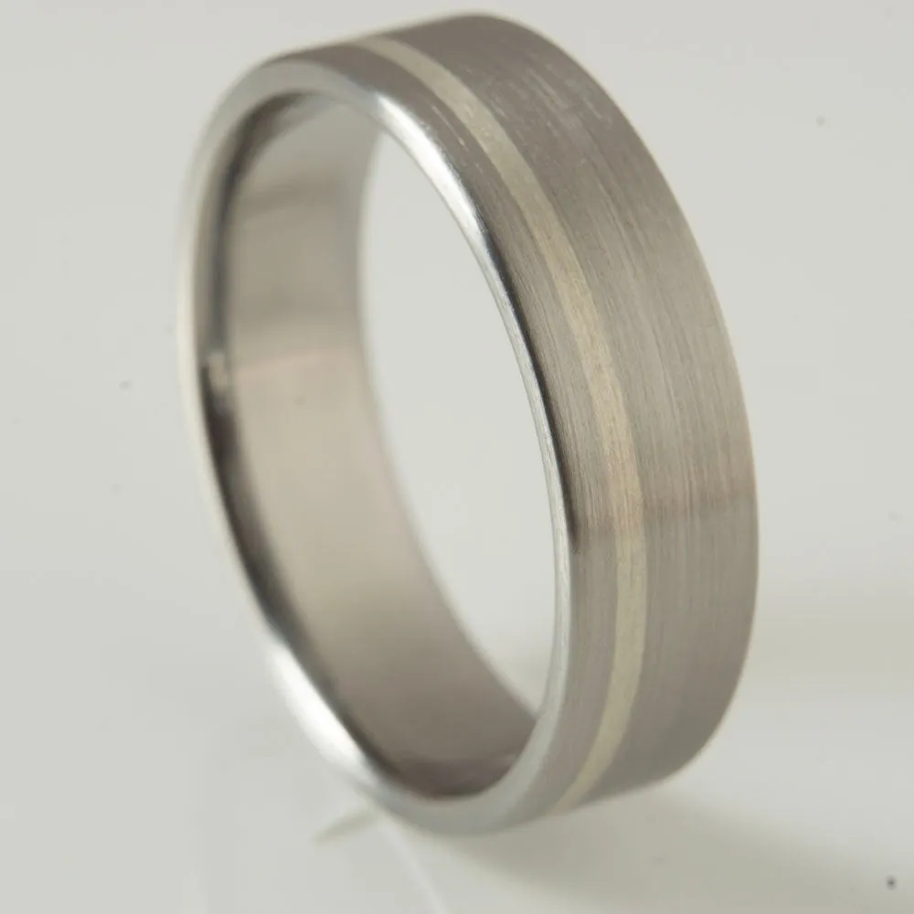 classic titanium wedding band with silver pinstripe