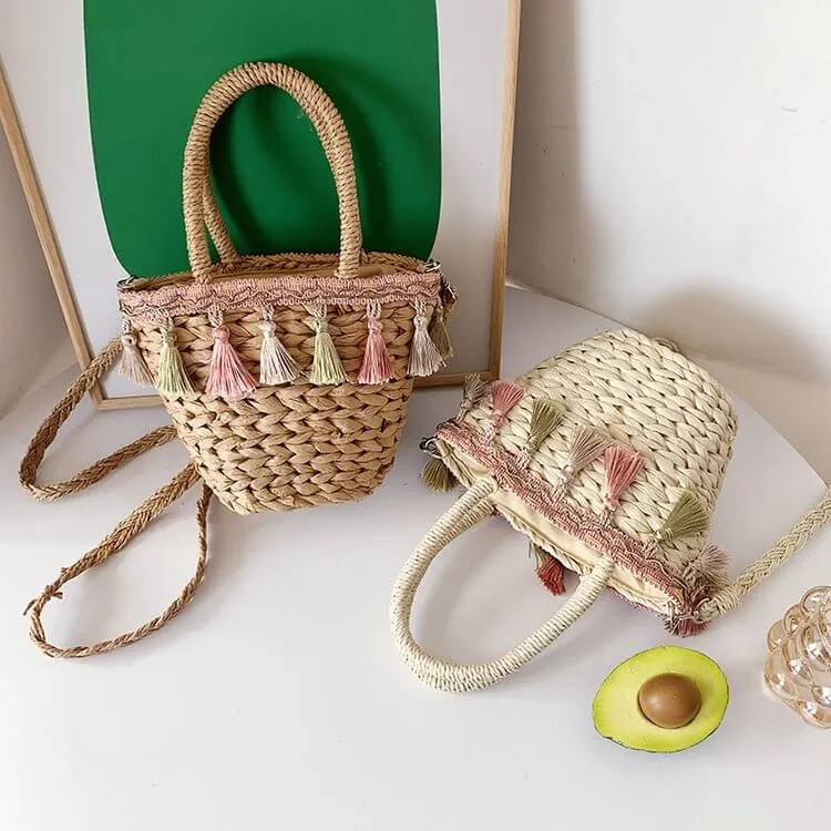 Cross Body Straw Bag Purse with Tassel-Showtown