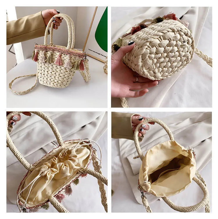 Cross Body Straw Bag Purse with Tassel-Showtown