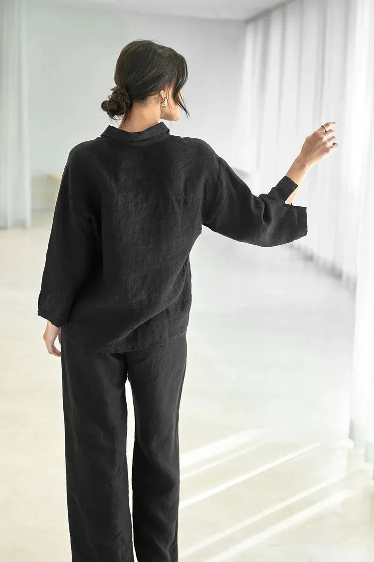 Fundamental Wide Leg Linen Pant - Black