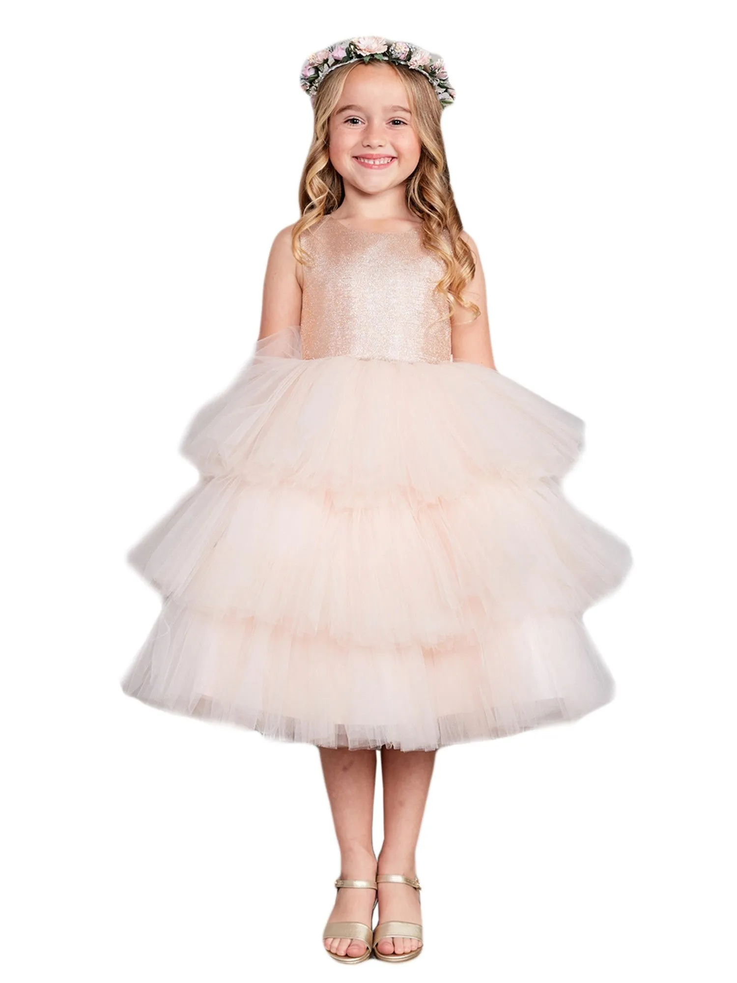 Girls Multi Color Metallic Glitter Layered Tulle Junior Bridesmaid 2-12