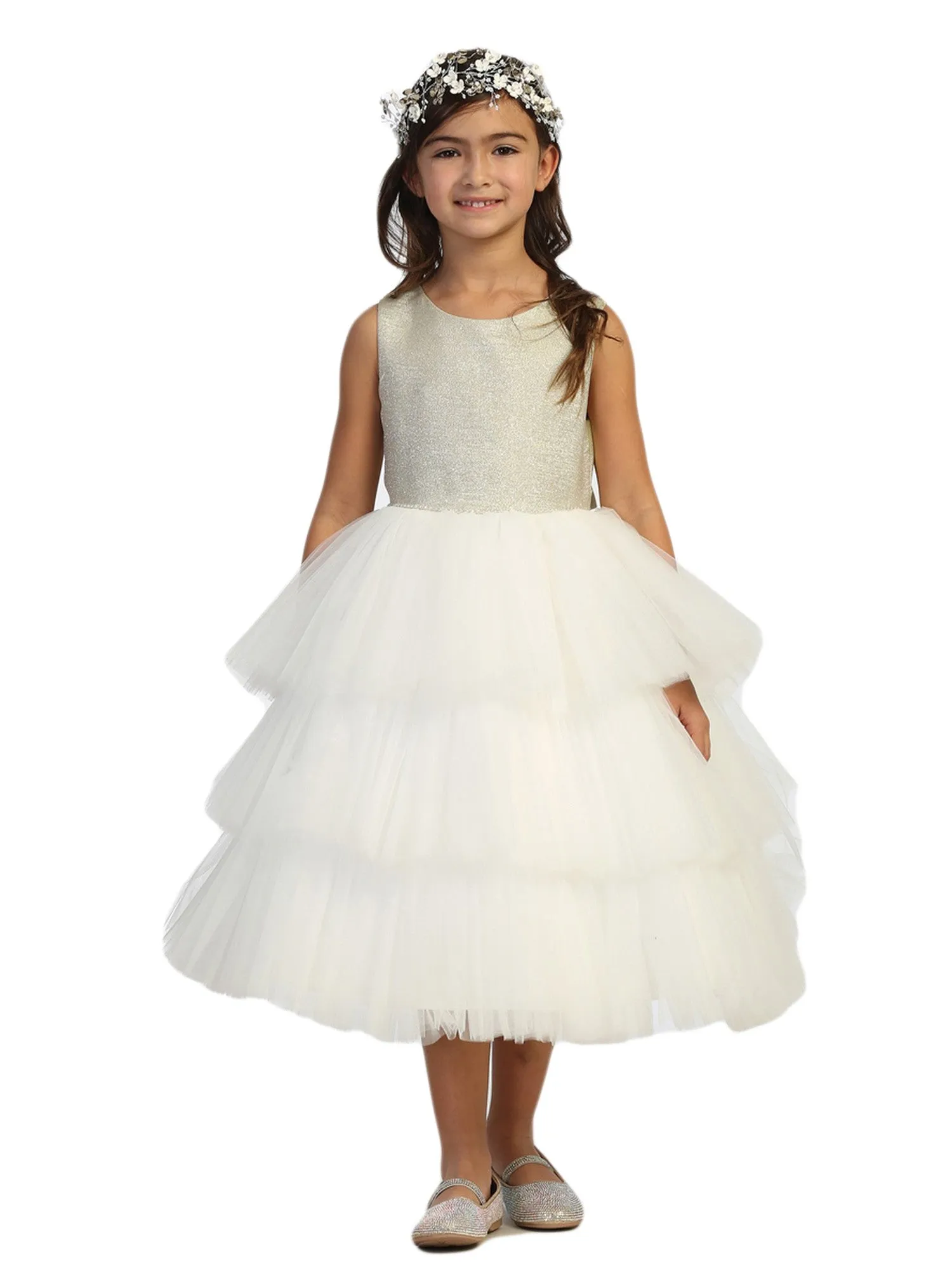 Girls Multi Color Metallic Glitter Layered Tulle Junior Bridesmaid 2-12