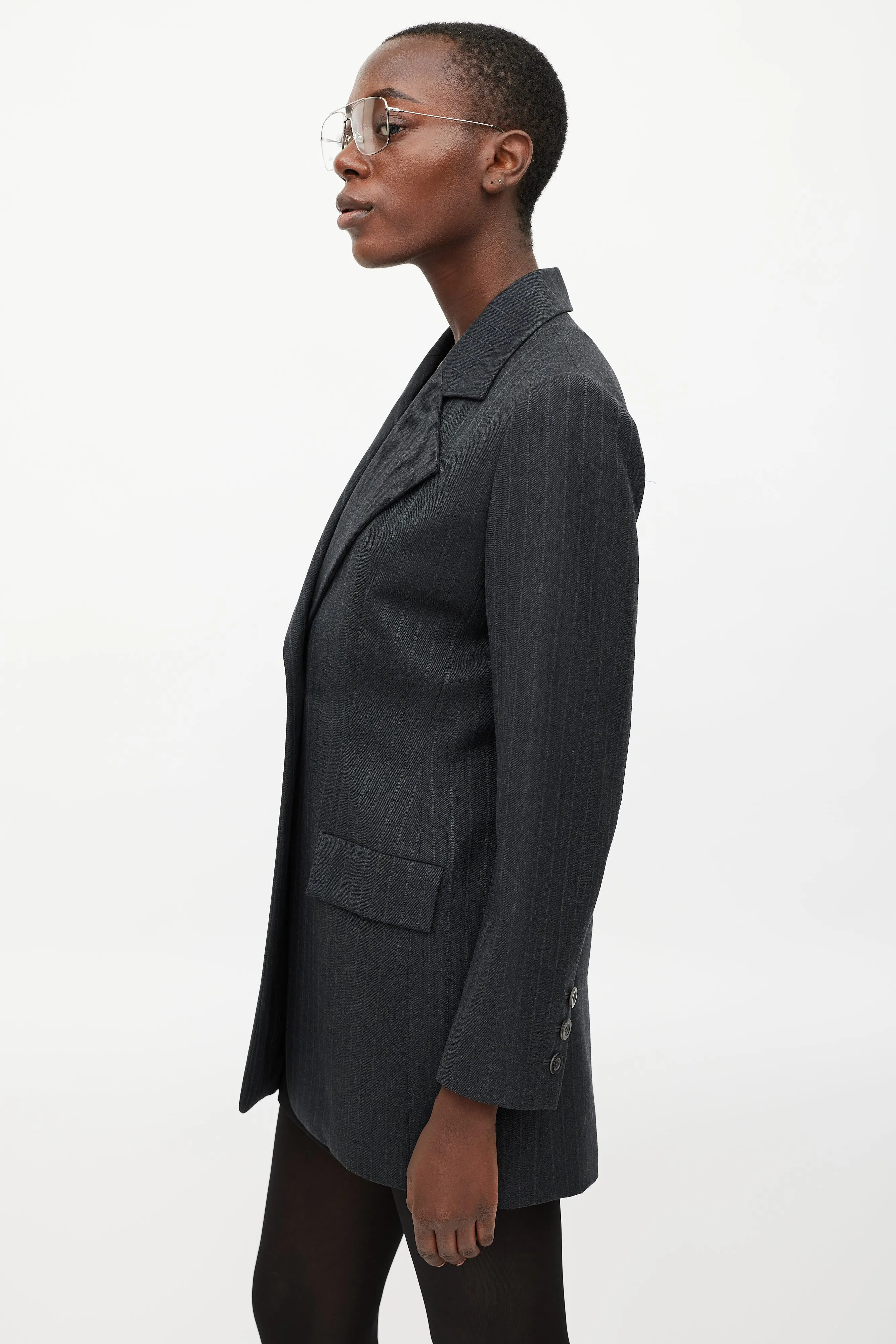 Grey Fitted Pinstripe Blazer