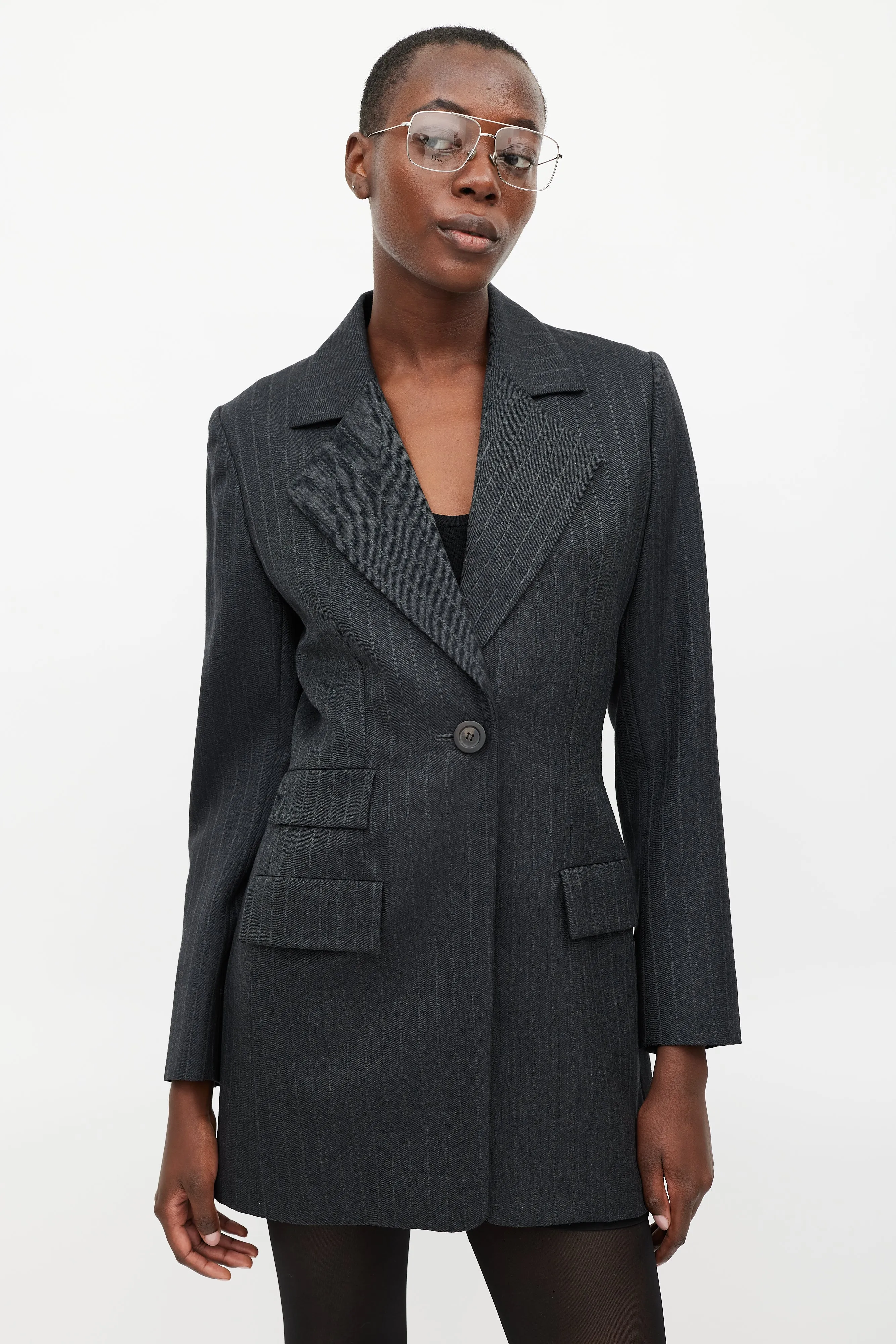 Grey Fitted Pinstripe Blazer