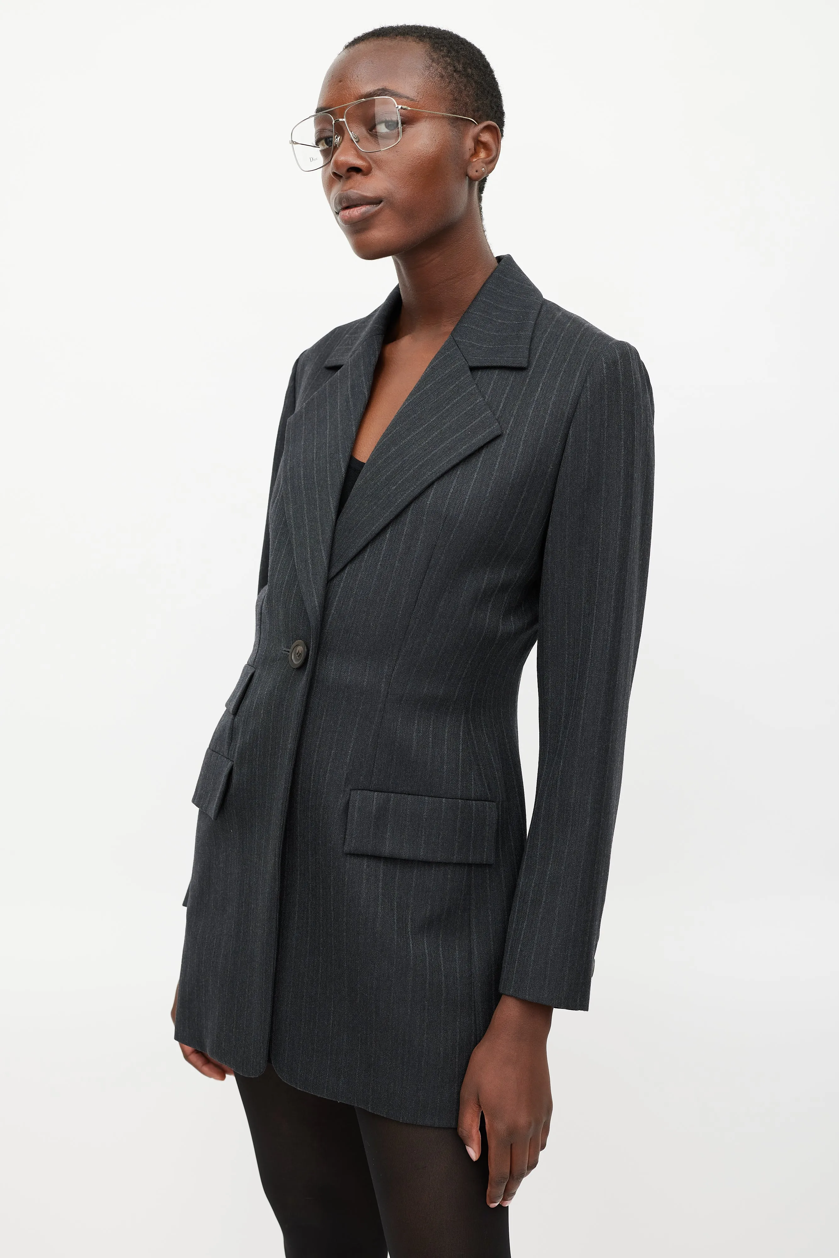 Grey Fitted Pinstripe Blazer