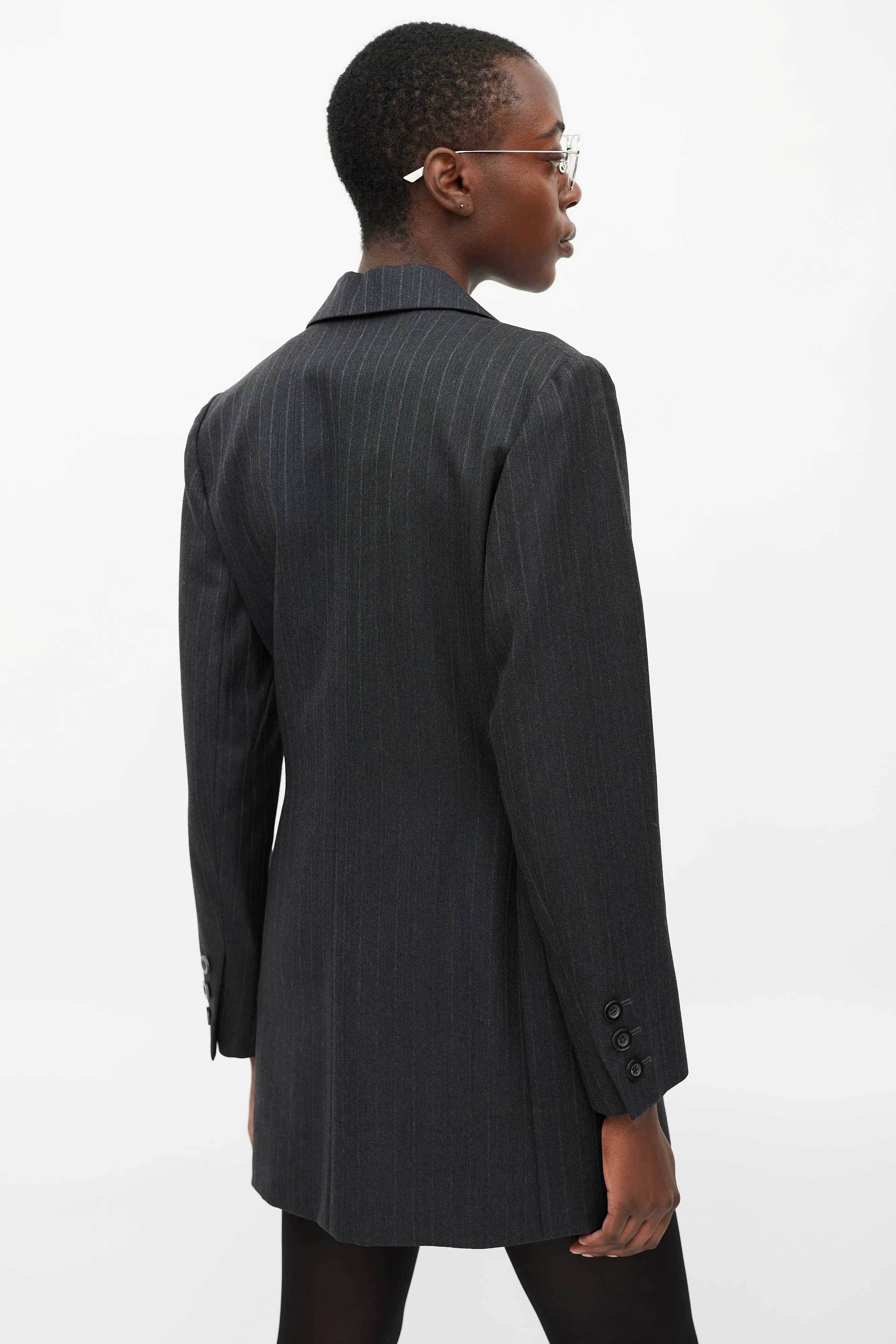 Grey Fitted Pinstripe Blazer