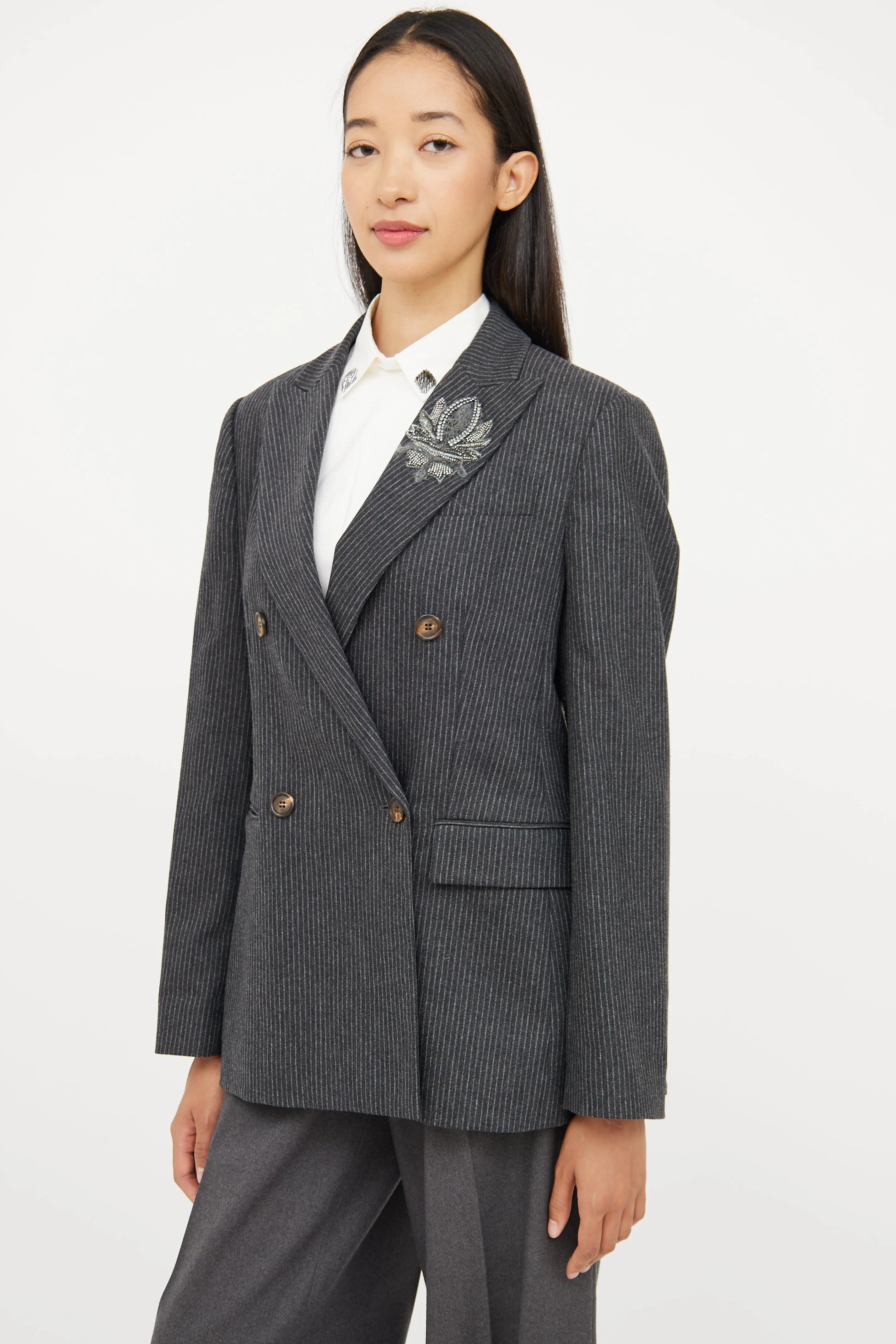 Grey Pinstripe Wool Blazer