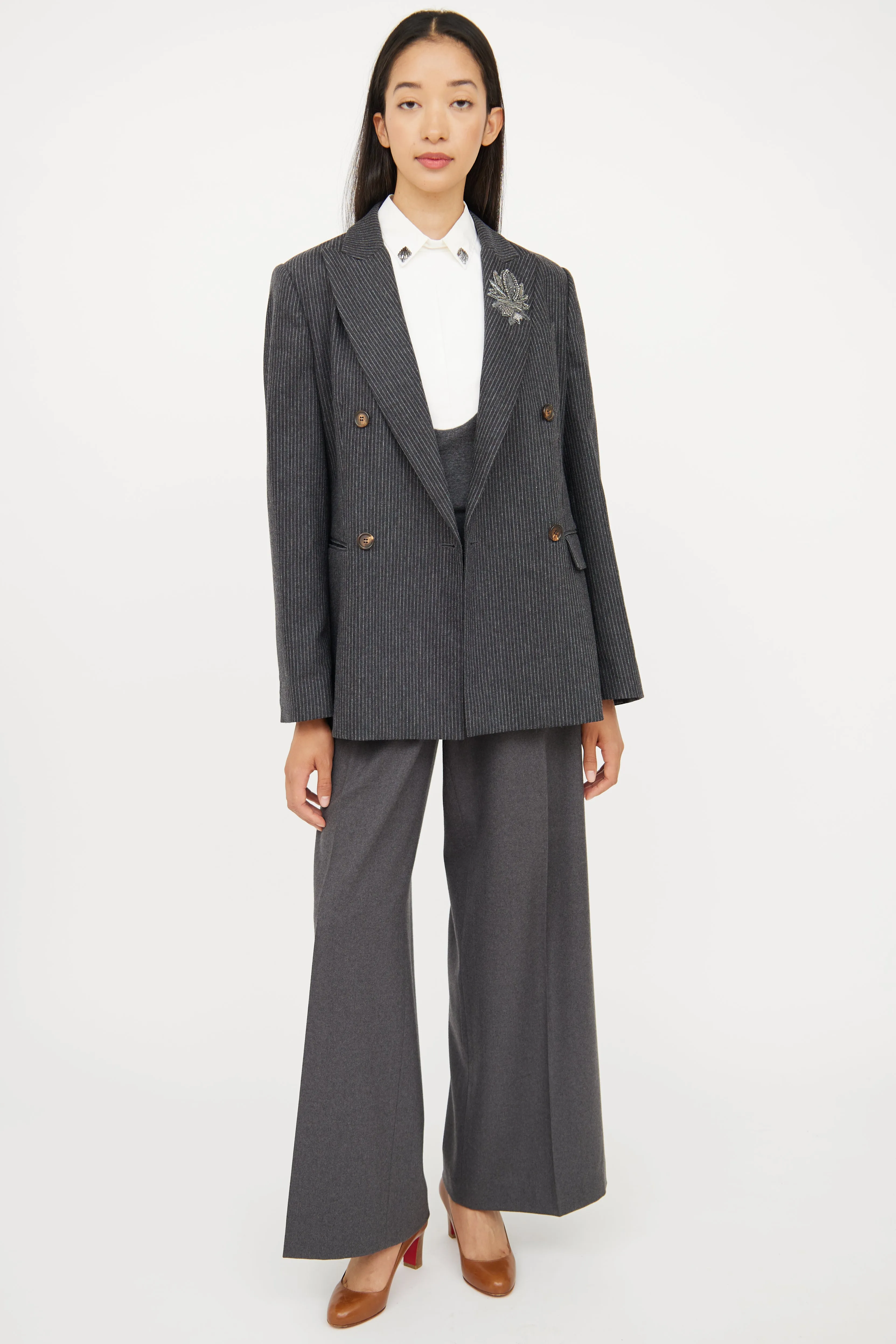 Grey Pinstripe Wool Blazer