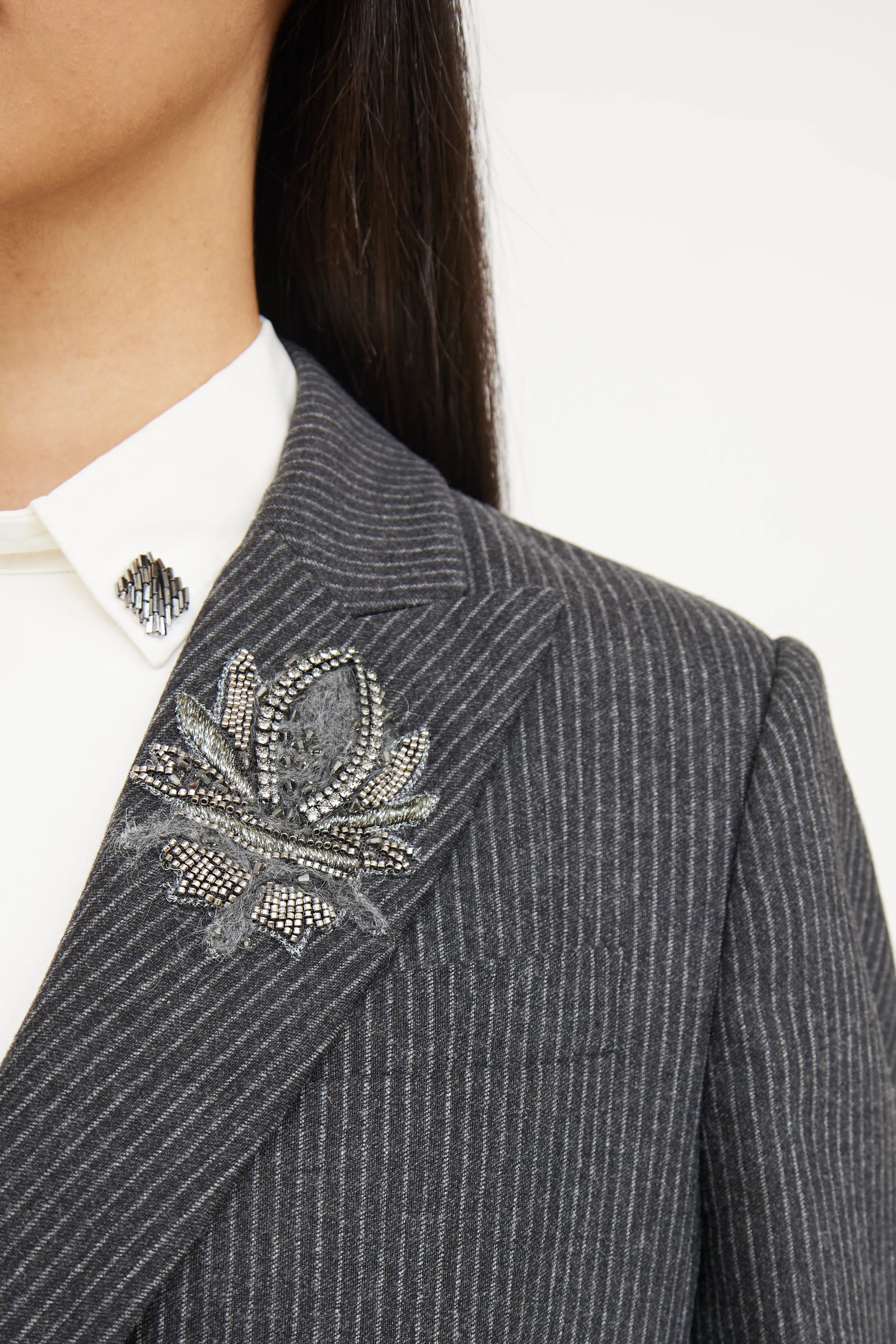Grey Pinstripe Wool Blazer