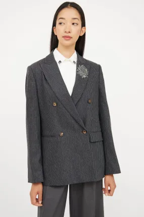 Grey Pinstripe Wool Blazer