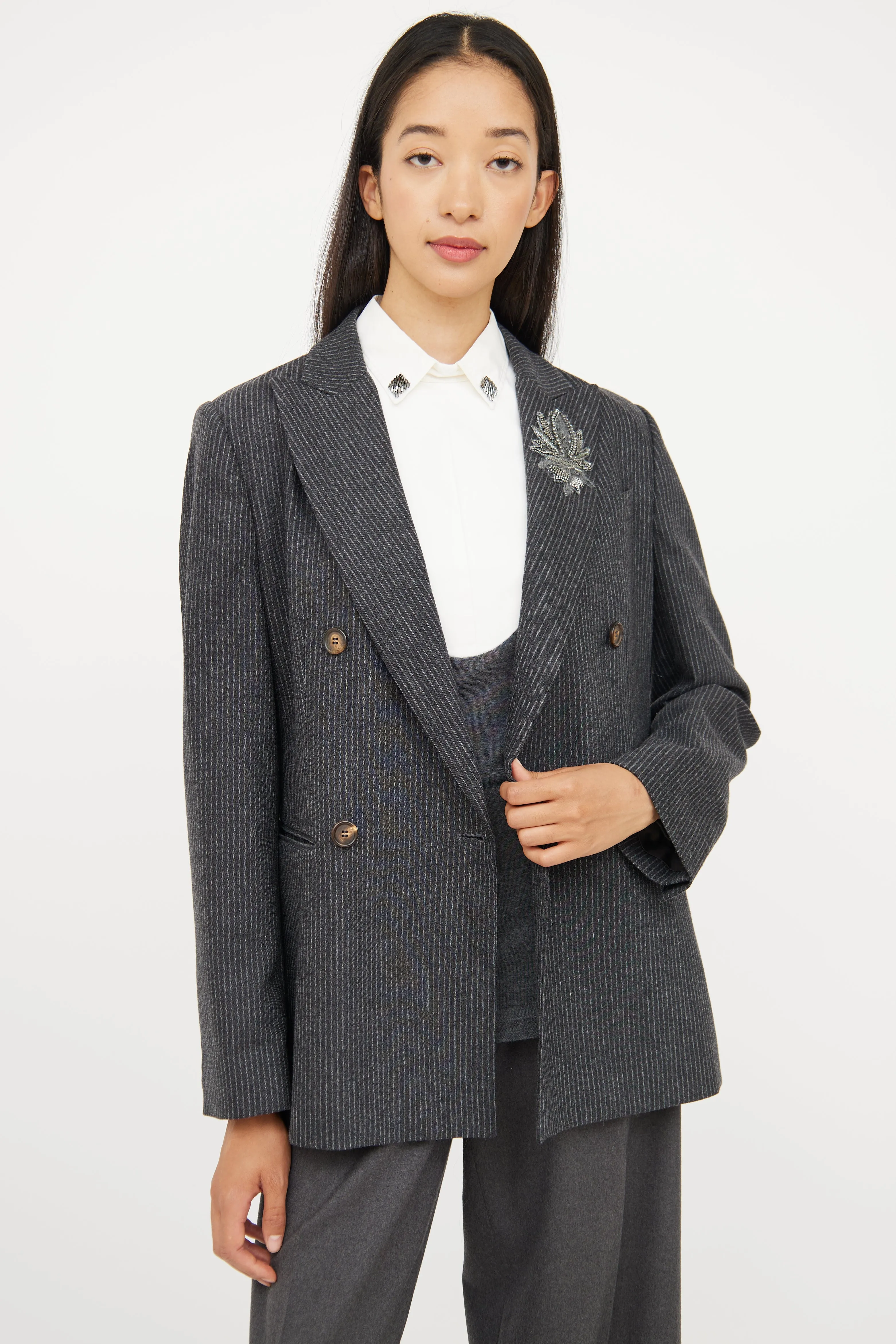 Grey Pinstripe Wool Blazer