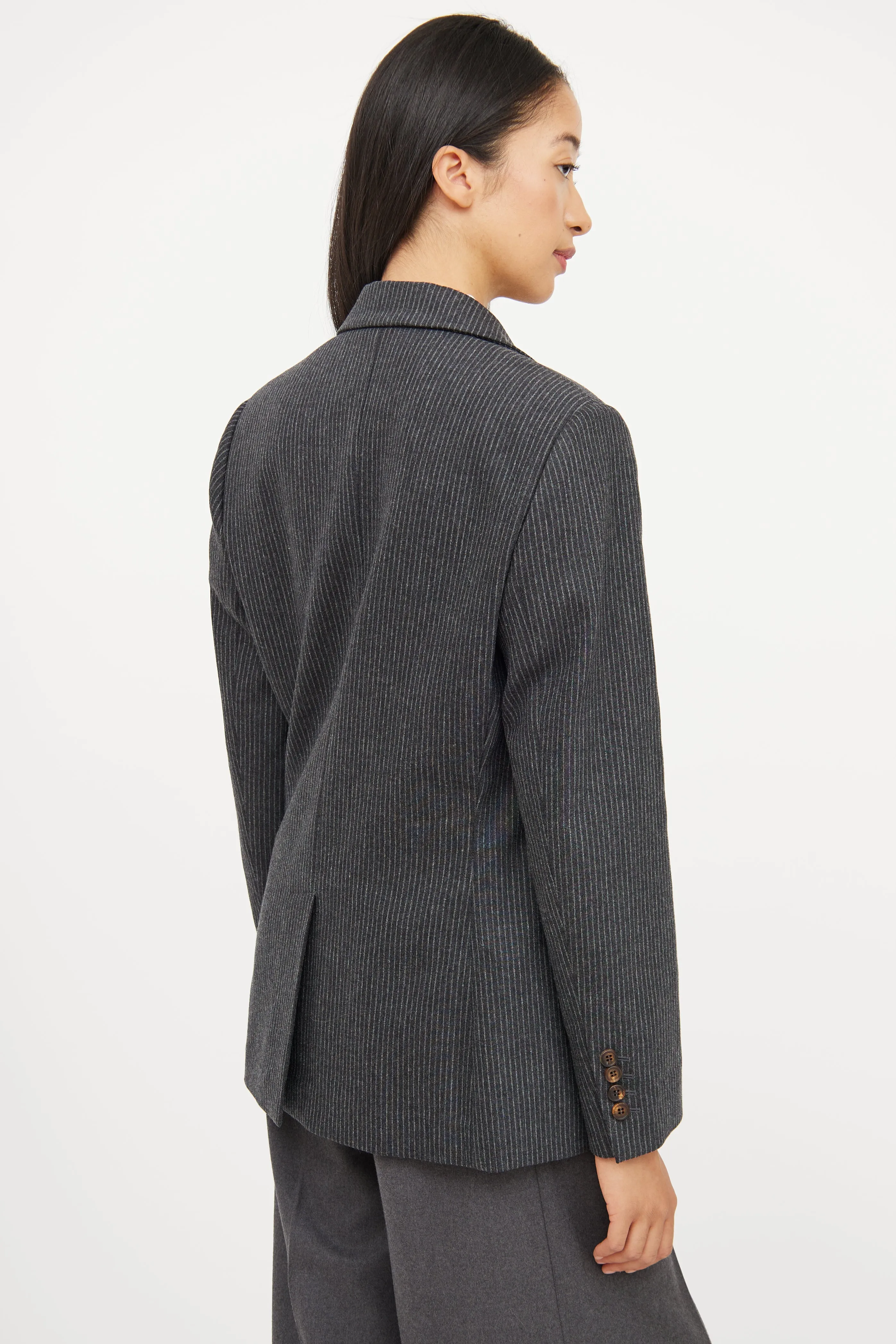 Grey Pinstripe Wool Blazer