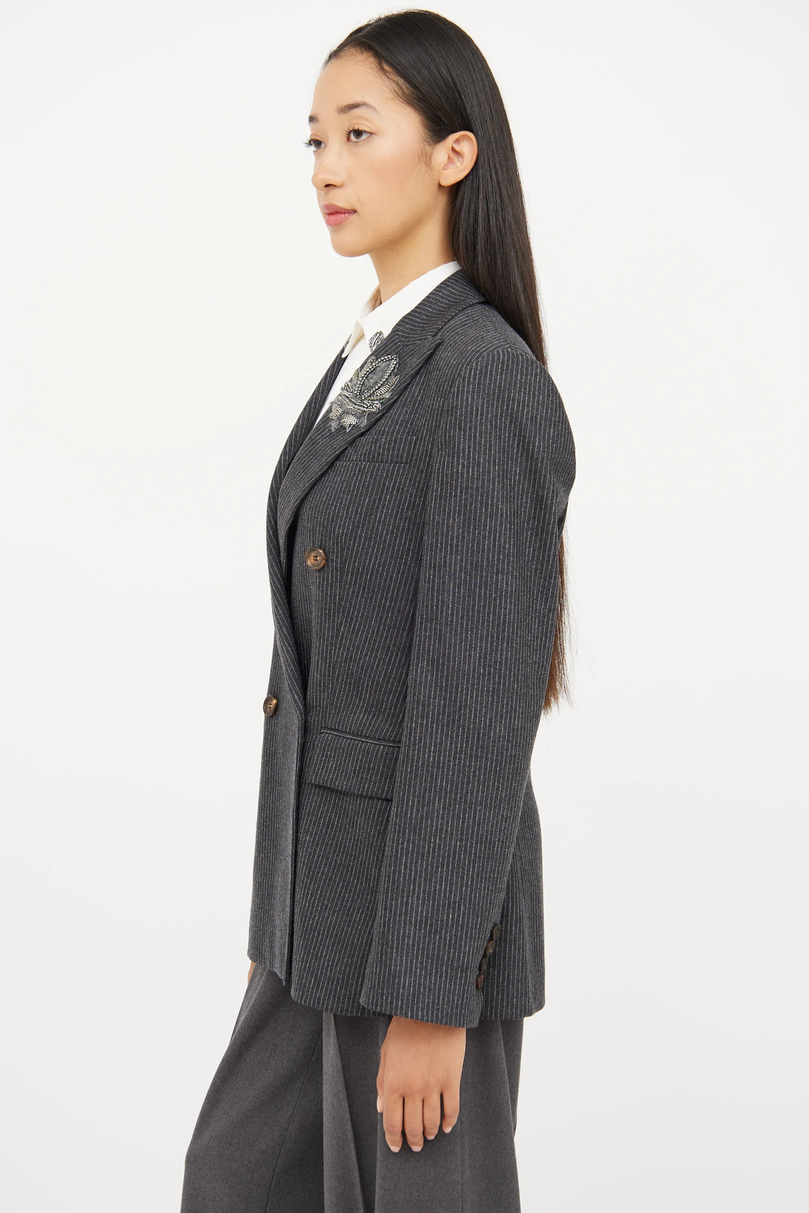 Grey Pinstripe Wool Blazer
