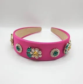 Hot Pink Muti Colour Crystal & Pearl Hair Band