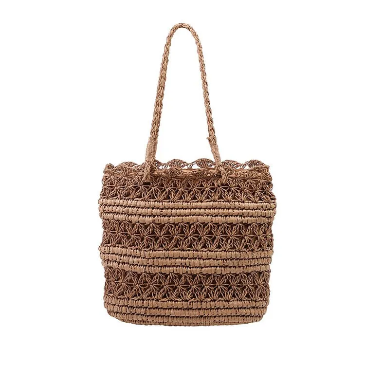 Large Capacity Straw Beach Tote With Zipper-Showtown