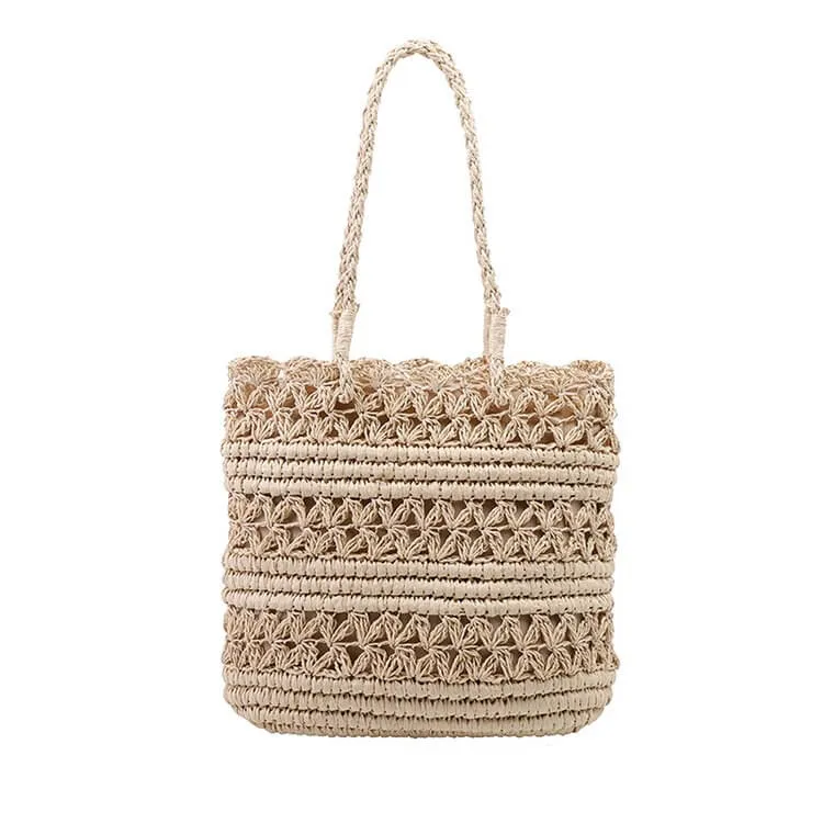 Large Capacity Straw Beach Tote With Zipper-Showtown