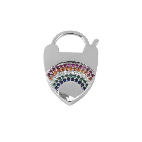 Locked Up in Love 23mm Heart Latch Clasp with Rainbow Crystals - Silver Plated