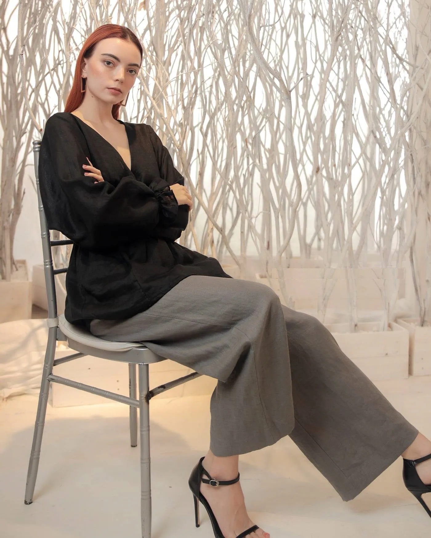 Lyla V Neck Peplum Linen Top