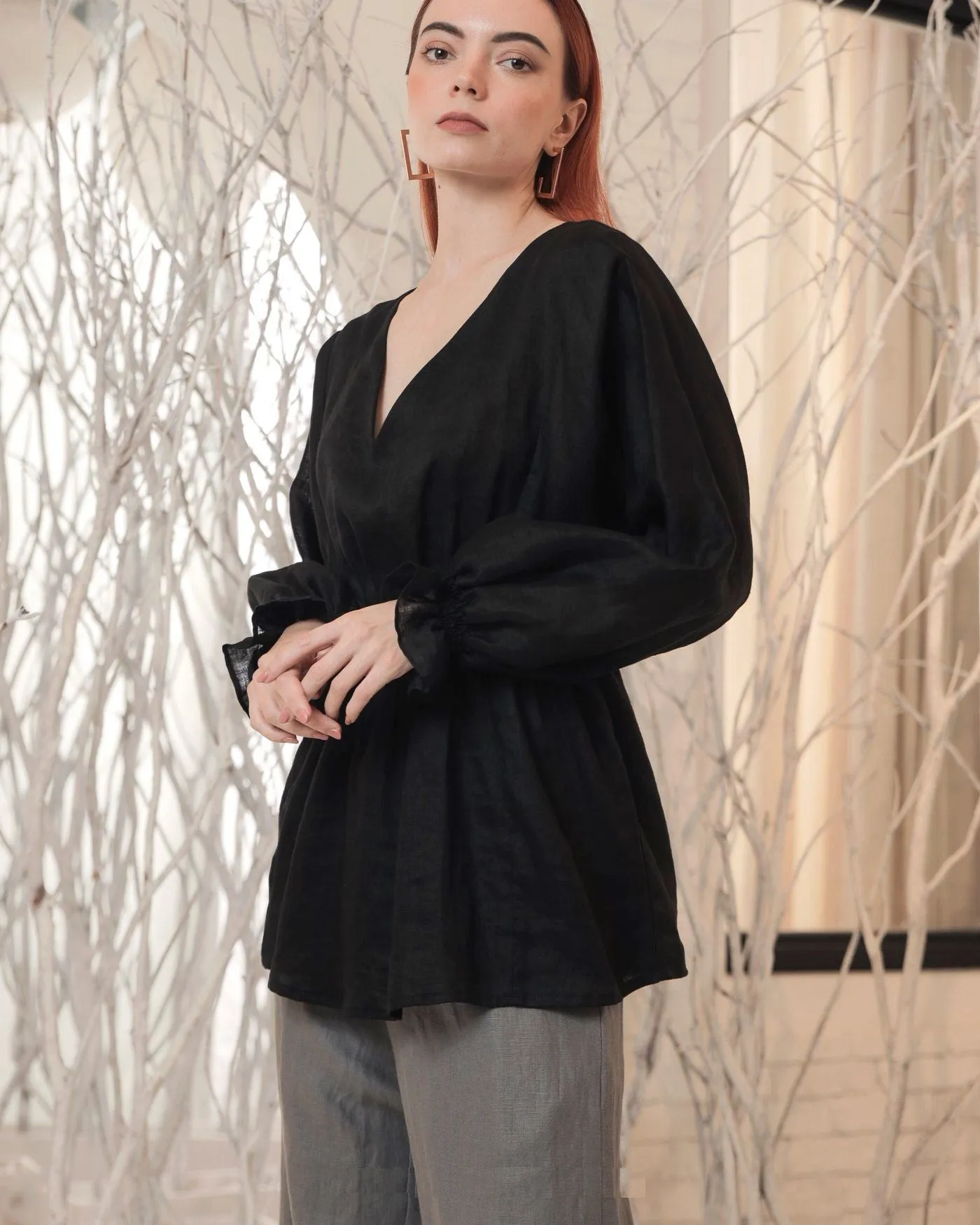 Lyla V Neck Peplum Linen Top