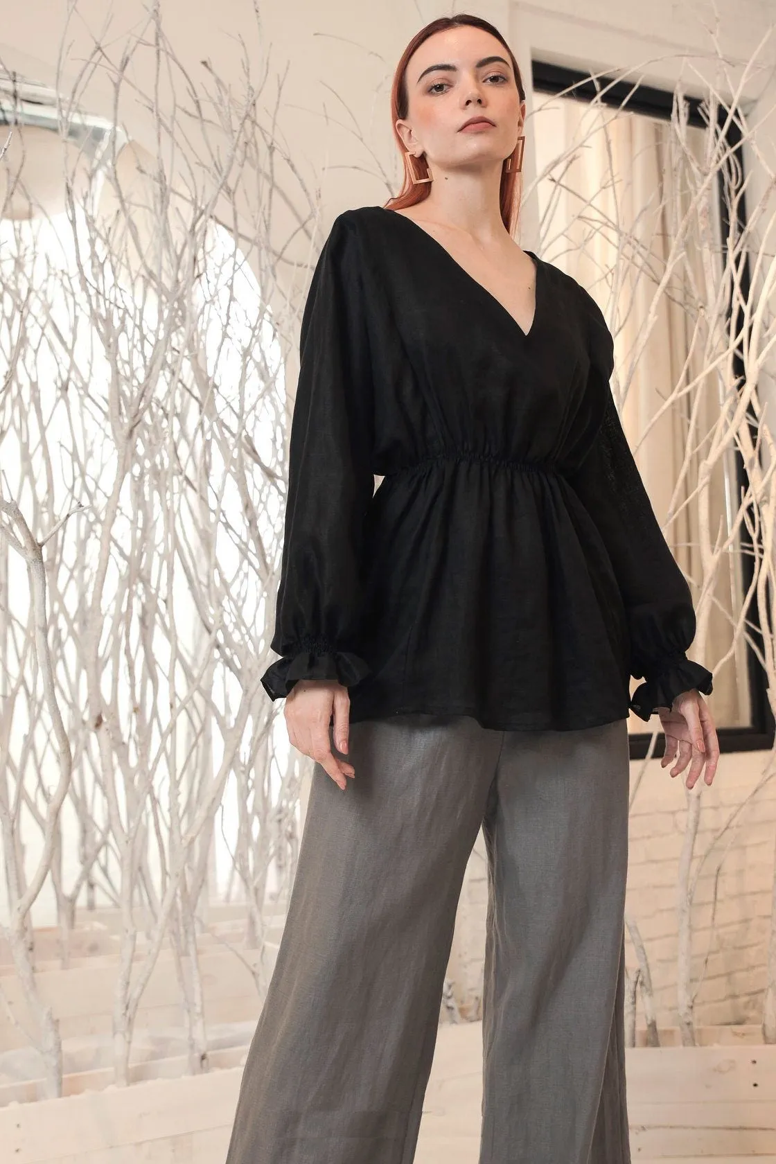 Lyla V Neck Peplum Linen Top